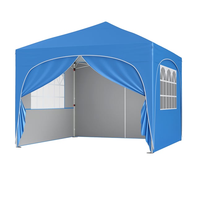 Gazebo Piehevole da Esterno 3x3 m, Gazebo Regolabile in Altezza con Pareti Rimovibili, Borsa con Ruote, Picchetti, Ancoraggi, Corde Vento e Sa