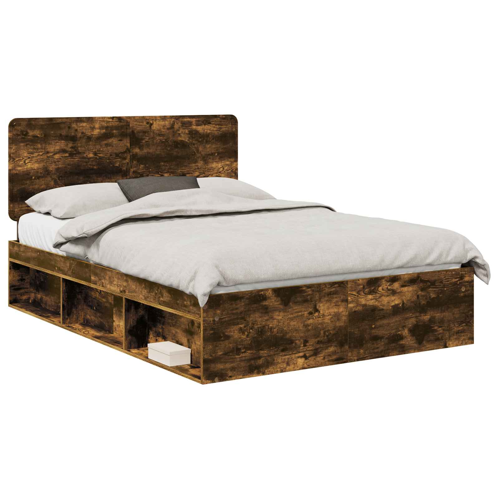 Cadre de lit chêne fumé 140 x 190 cm en bois de pin massif - 2