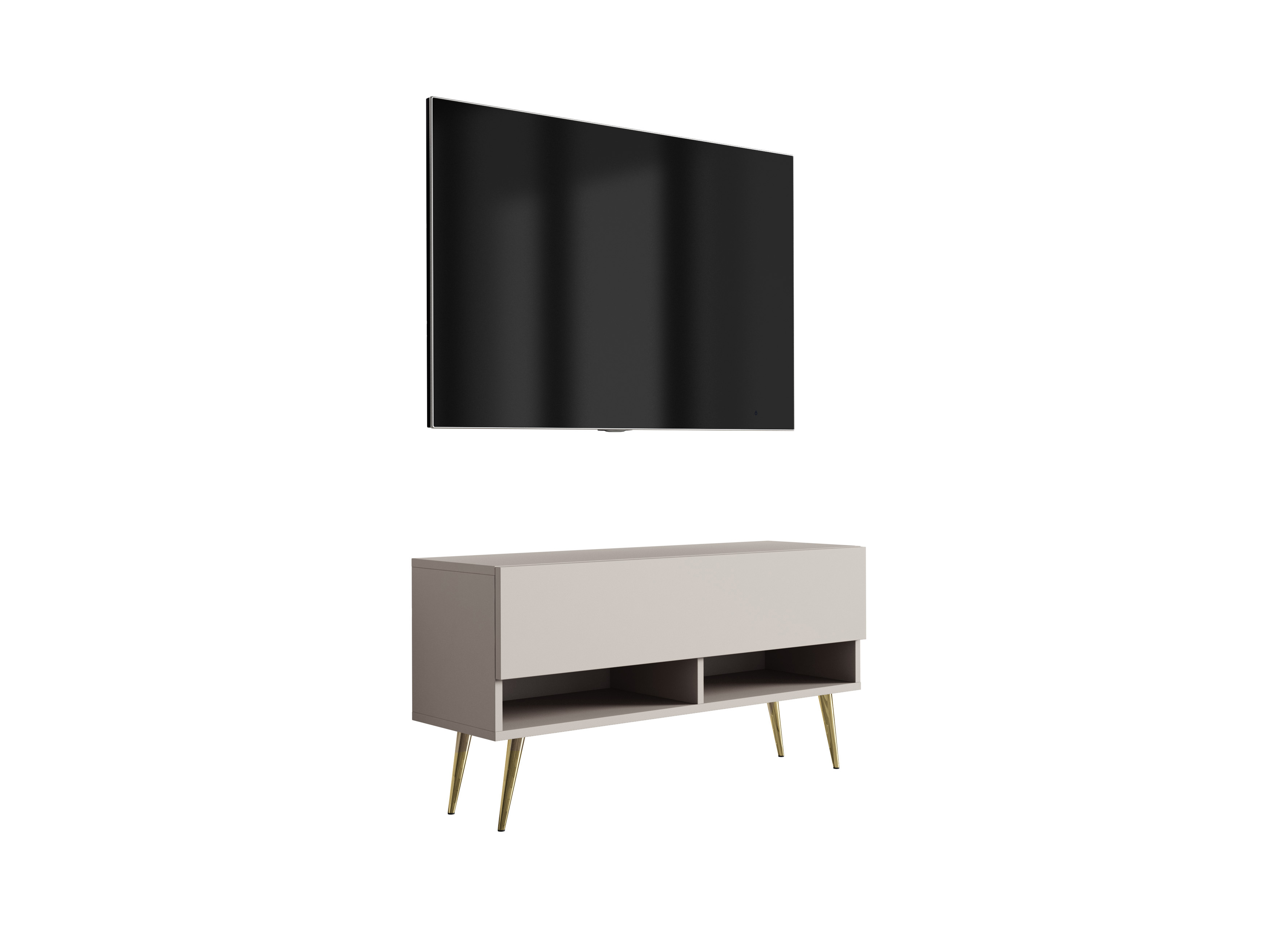 Szafka RTV : Kaszmir, nóżki pochyłe złote, 100 × 32 × 52 cm