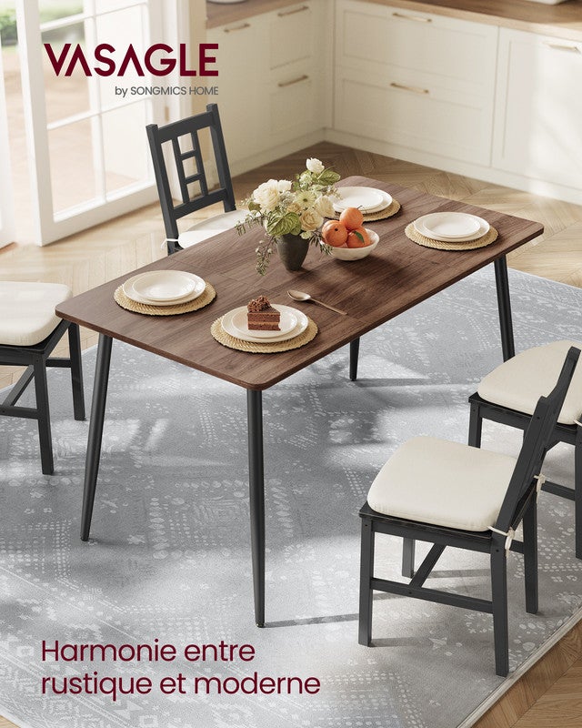 Table à Manger, Style Ferme, Surface Résistante à la Chaleur, Montage Rapide, 75 x 140 x 75 cm, Noyer Naturel et Noir d'Encre - 2