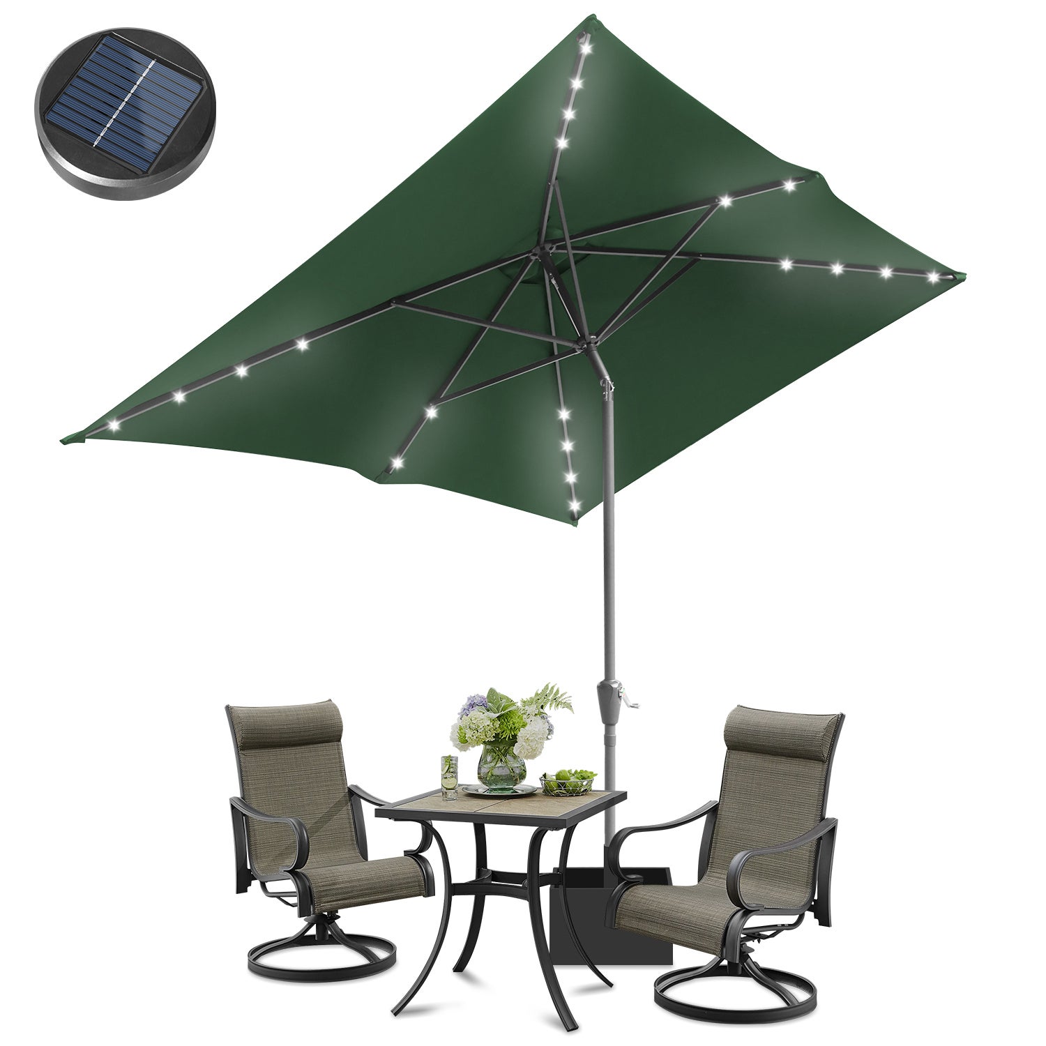 Parasol ogrodowy LED solarny z ochroną UV i funkcją pochylania Ø210x140cm zielony
