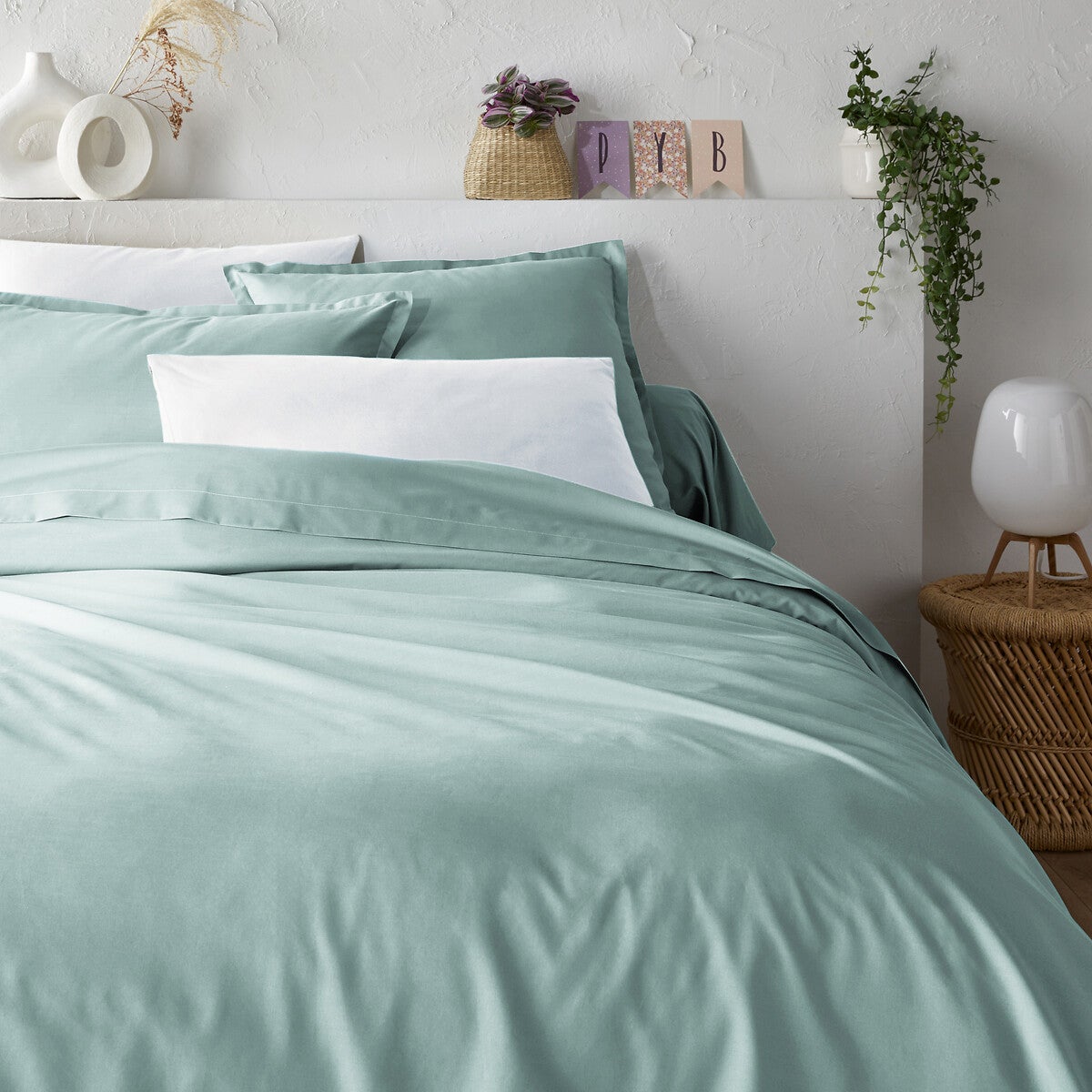 Dessus-de-lit Patchwork Vitrail Bleu – Coton Chambray – Fait Main US