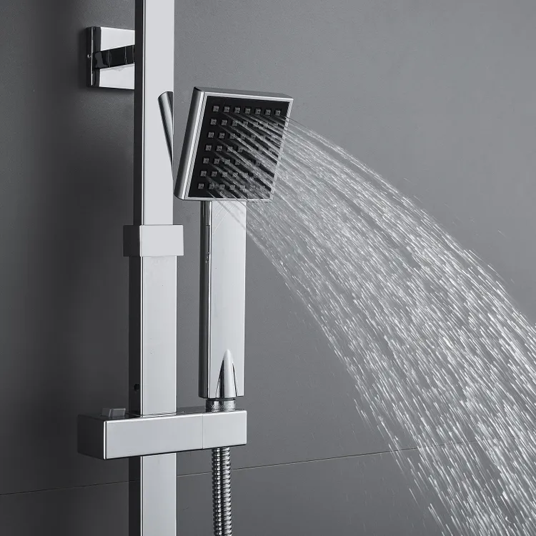 Colonne de douche thermostatique, AURALUM MAX Pomme 200 mm+Douchette 2 jets,Chrome - 8