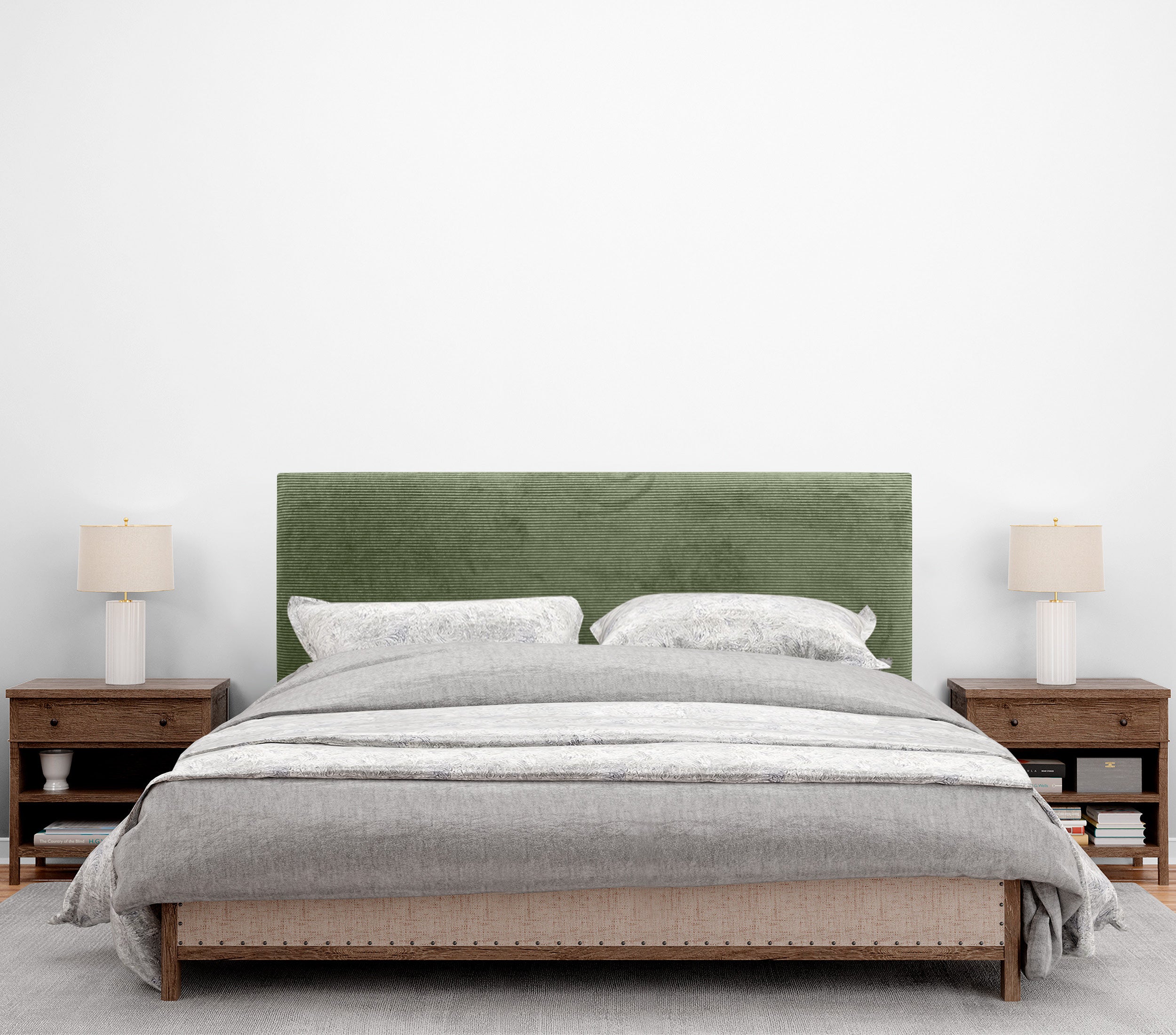 DHOME Tête de lit en Velours Côtelé Uni avec Pieds Haut de Gamme tête de Lit Rembourrée Moderne Lit Chambre de Luxe (Vert Jungle, 150x105cm) - 4