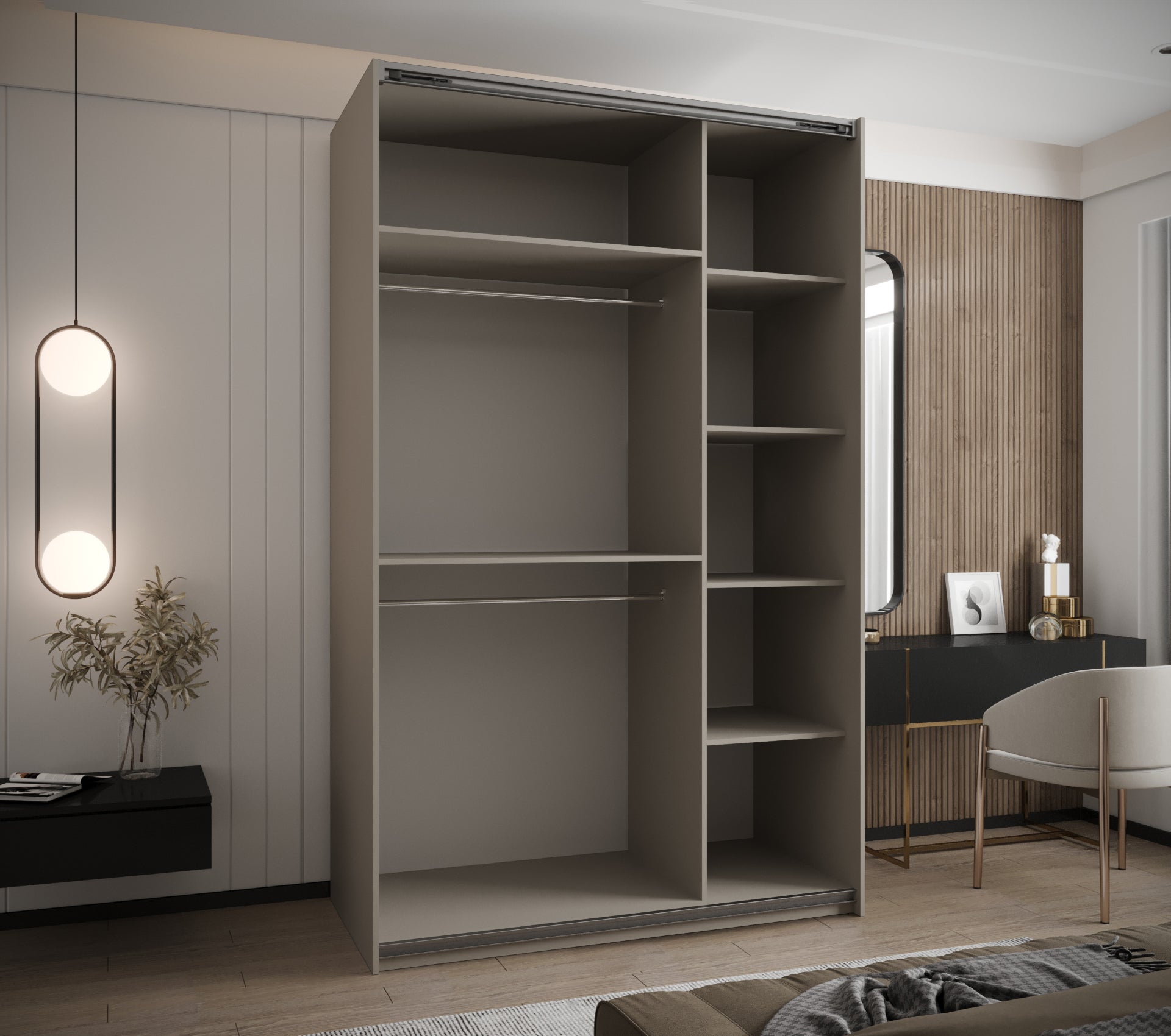 Szafa przesuwna wysoka Lux 1 150 x 64 x 245,5 cm kaszmir + kaszmir + u. złoty - Abiks Meble - 4