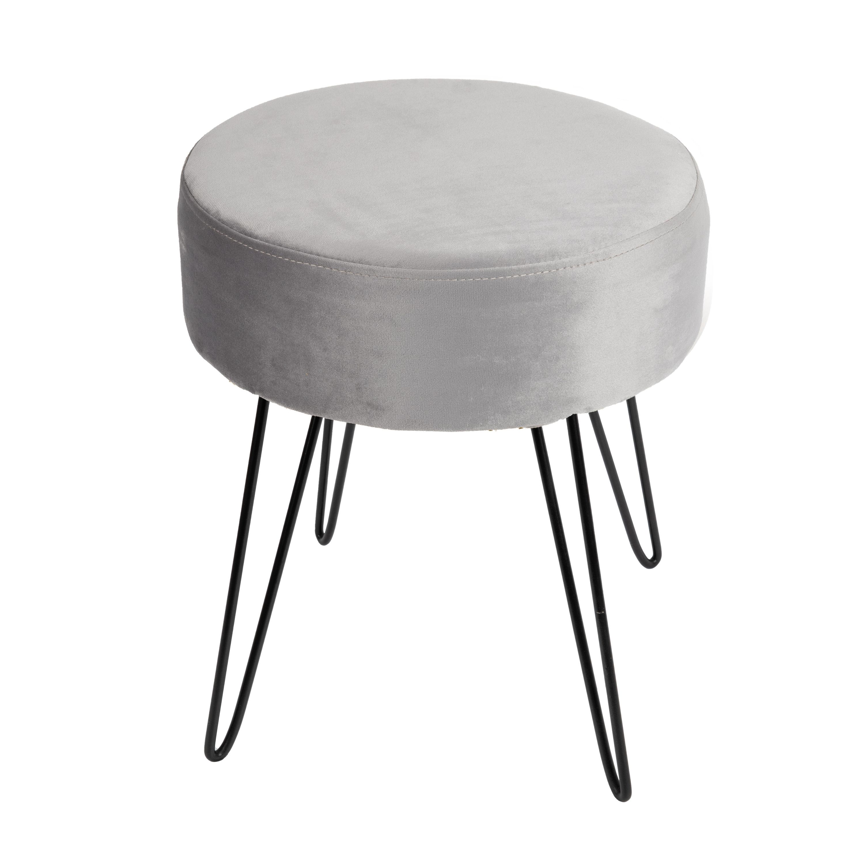 Okrągły puf dekoracyjny z ciemnoszarego aksamitu i czarnego metalu 34x40x34cm - 3