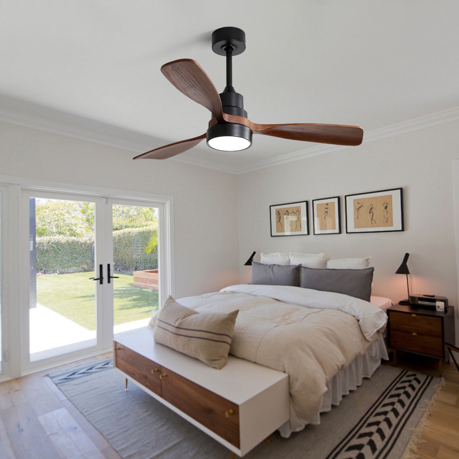 Ventilateur de Plafond Moderne 48 Pouces avec Lumière LED 18W, Pales en Bois Massif, Moteur DC Réversible à 6 Vitesses, Télécommande - 8