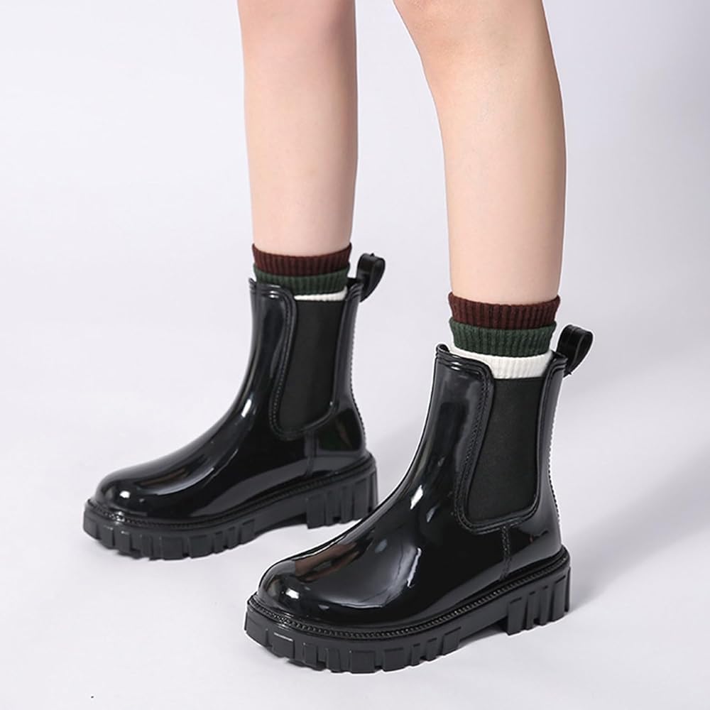 Bottes de Pluie Femme Courtes Botte Caoutchouc Antidérapant Chelsea Bottines Confortables Imperméable Chaussures pour Résistant à l'eau（Noir，38 EU） - 6
