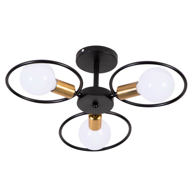 Lampa sufitowa wisząca 3x E27 Czarna Złota ozdobna dekoracyjna 3 punkty światła metalowa potrójny RING - LEDHOFF