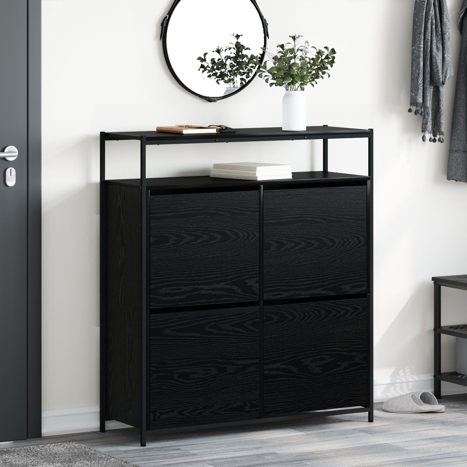 Szafka na buty z półką z drzwiami Czarny Dąb 100 x 34 x 112 cm vidaXL