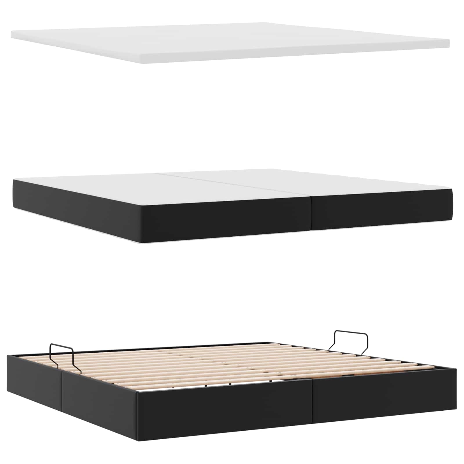 Lit avec rangement et matelas noir 200 x 200 cm similicuir - 7