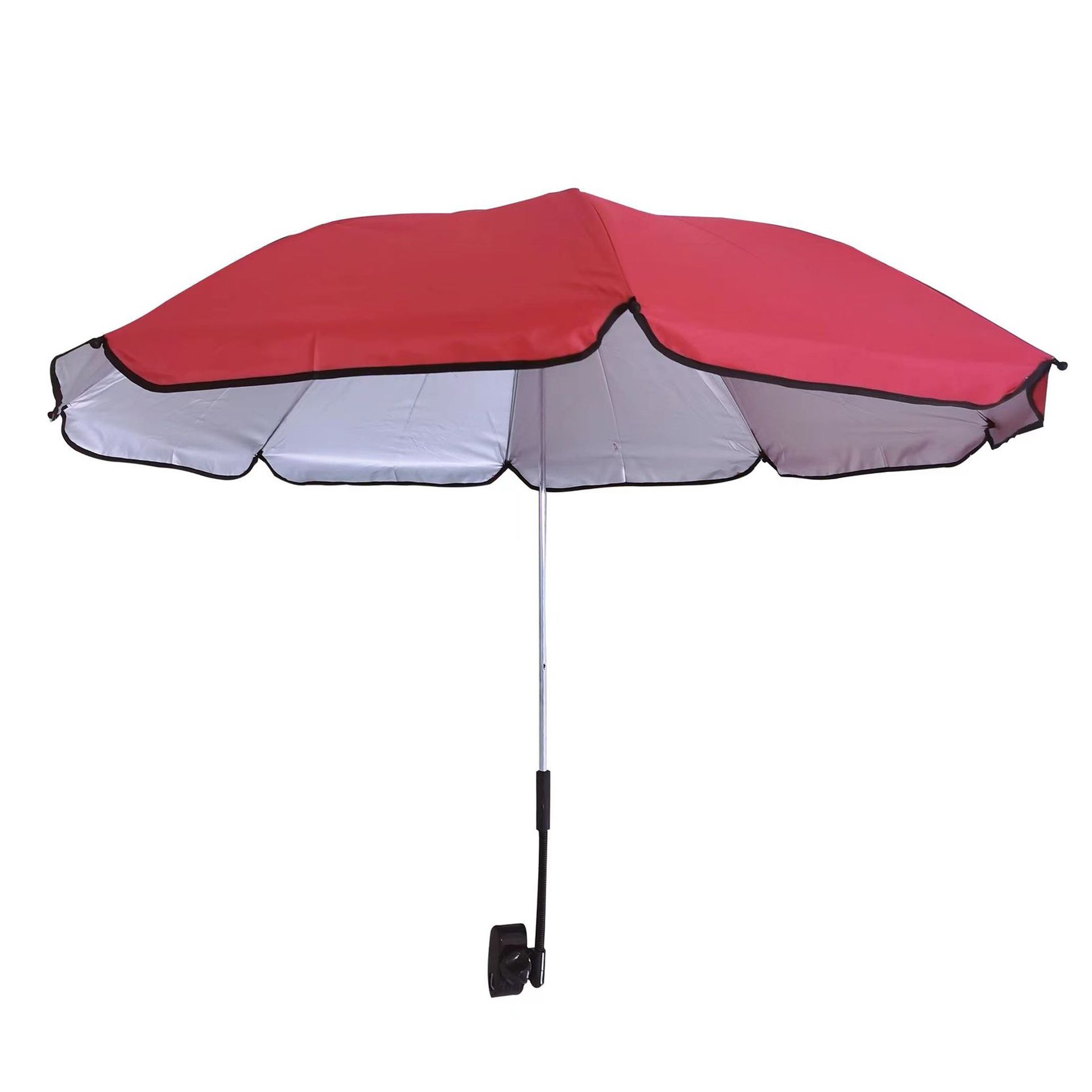 Parasol plażowy z uniwersalnym zaciskiem, parasol regulowany o 360°, parasol z klipsem do patio, wózków inwalidzkich, wózków golfowych – czerwony
