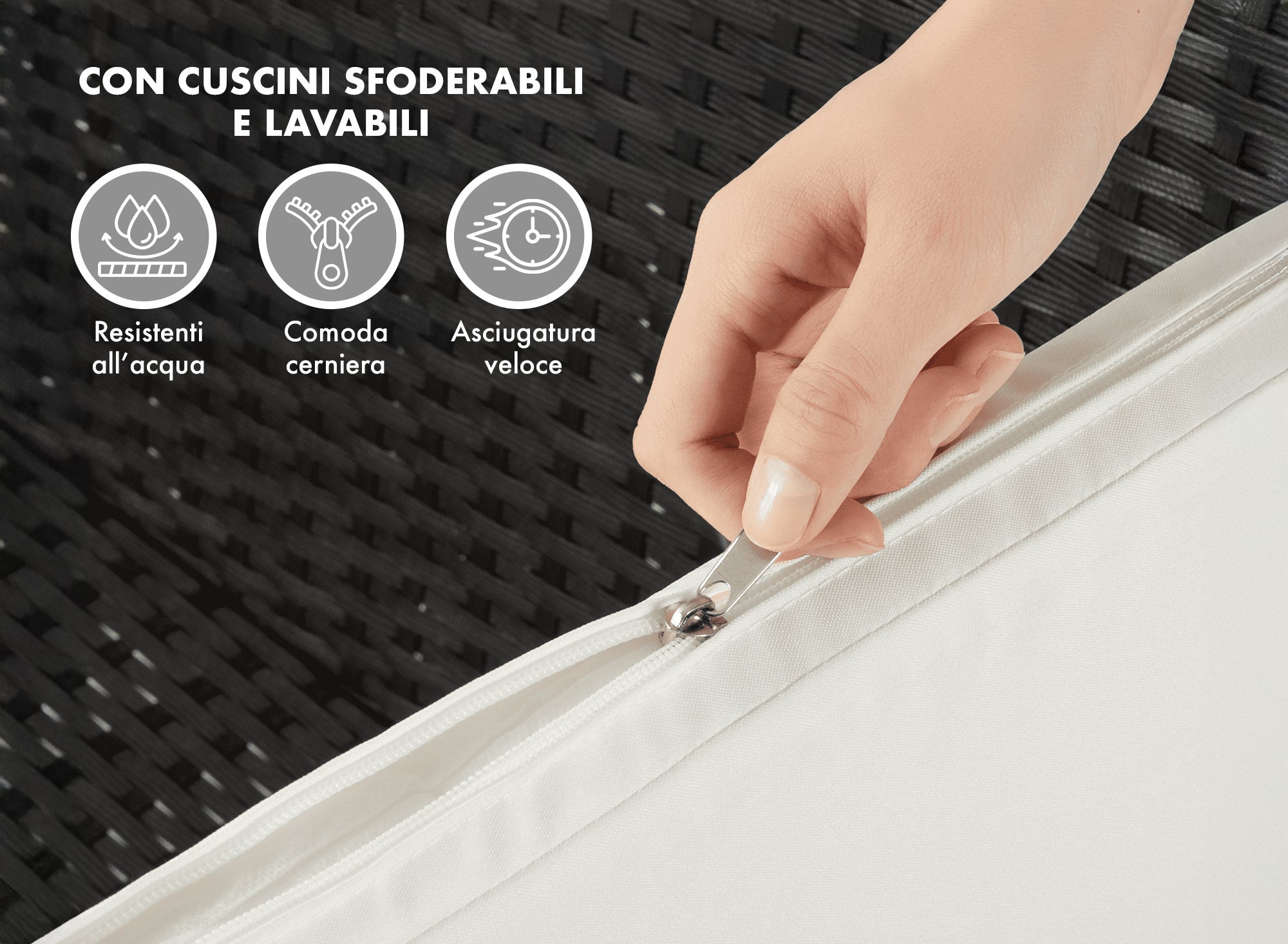 Salotto Da Esterno In Rattan 2 Poltrone 1 Divano 1 Tavolo Con Cuscini Relax Primavera Estate Mobili Estivi 4 Posti Tavolo Ripiano In Vetro - 5