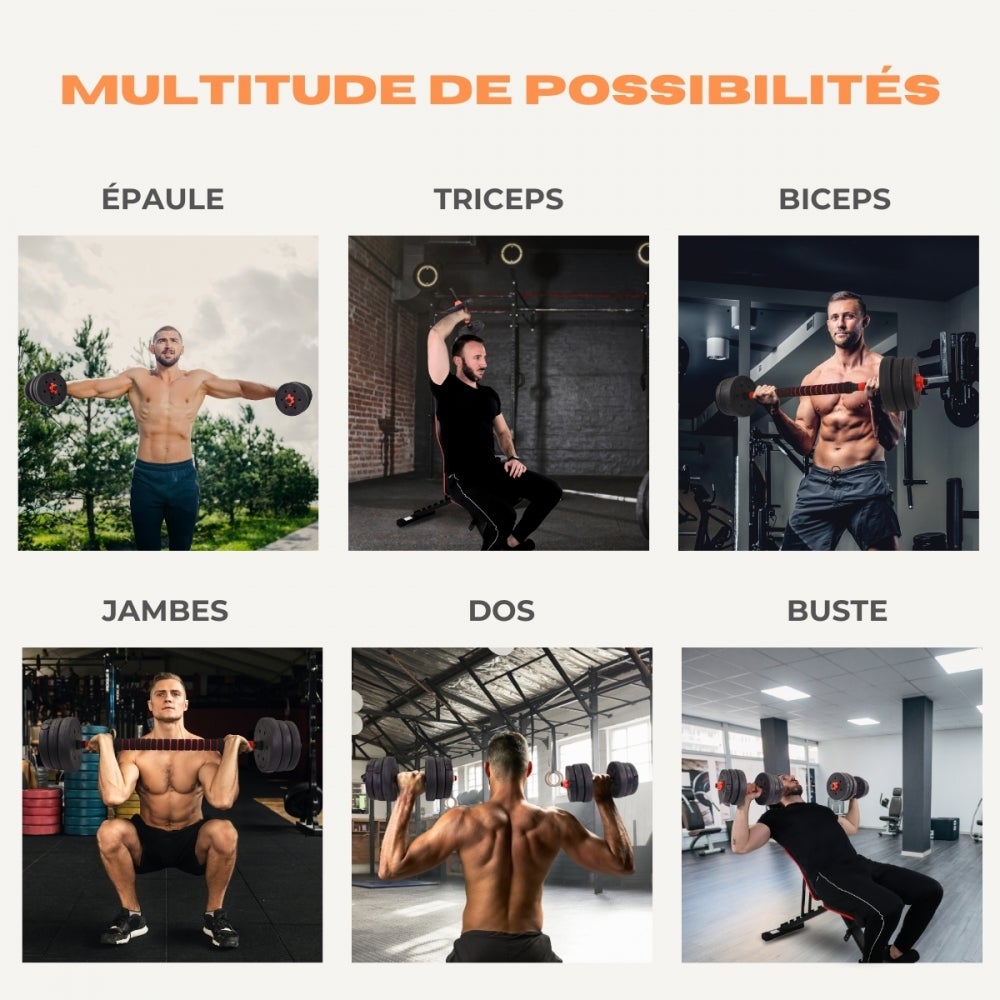 Halteres ajustáveis com barra Mobiclinic 2 em 1 20kg para distribuir Crescimento gradual Acolchoado ExtenFit - 9