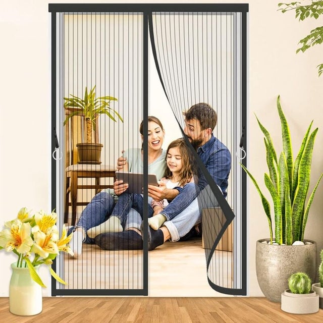 Mosquitera para puerta ventana magnética 140x210cm negra, mosquitera para puerta ventana anti mosquitos con malla duradera, cierre automático.