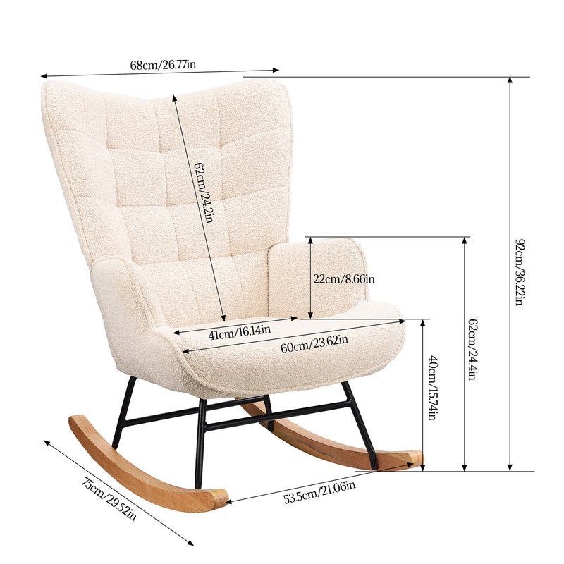 Fauteuil à bascule, rocking chair, chaise a bascule en polaire Teddy, fauteuil moderne pour chambre à coucher, salon, balcon,beige - 5