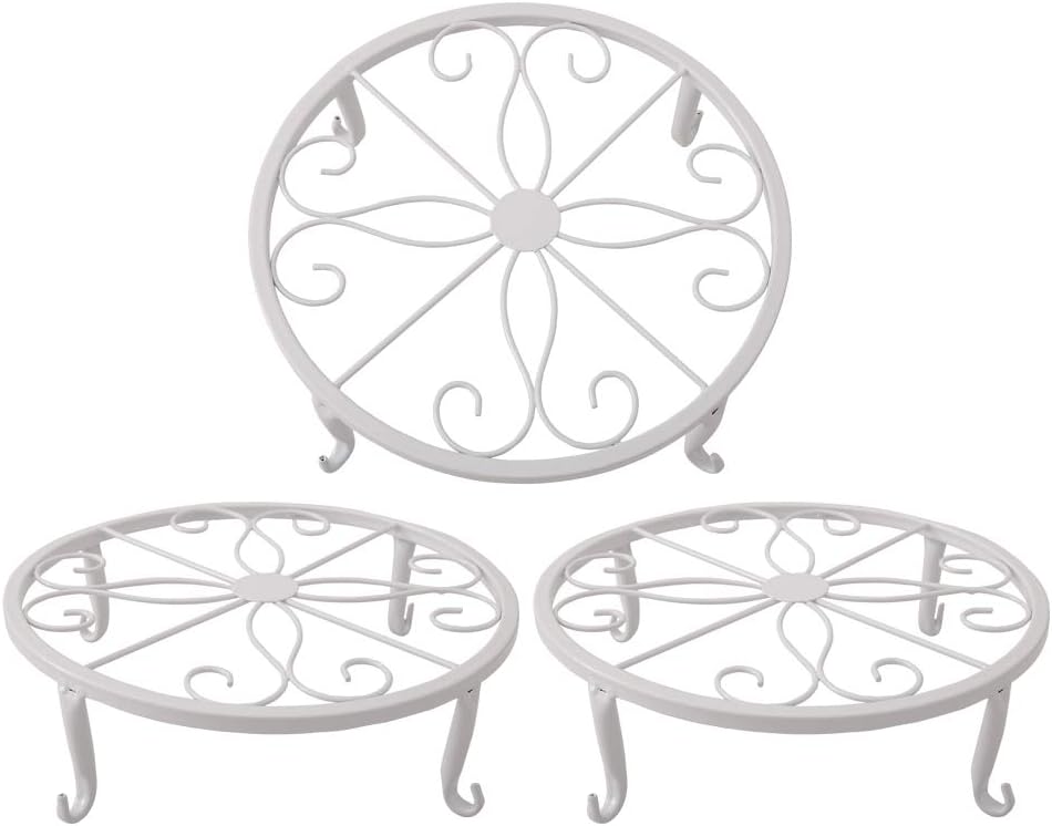 Biały stojak na doniczki 23 x 23 x 11,5 cm, retro żelazny stojak na sukulenty do wewnątrz i na zewnątrz, 3 sztuki