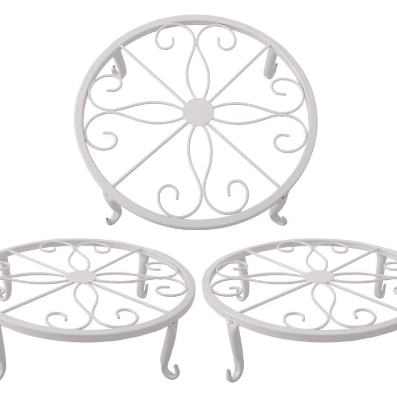 Biały stojak na doniczki 23 x 23 x 11,5 cm, retro żelazny stojak na sukulenty do wewnątrz i na zewnątrz, 3 sztuki