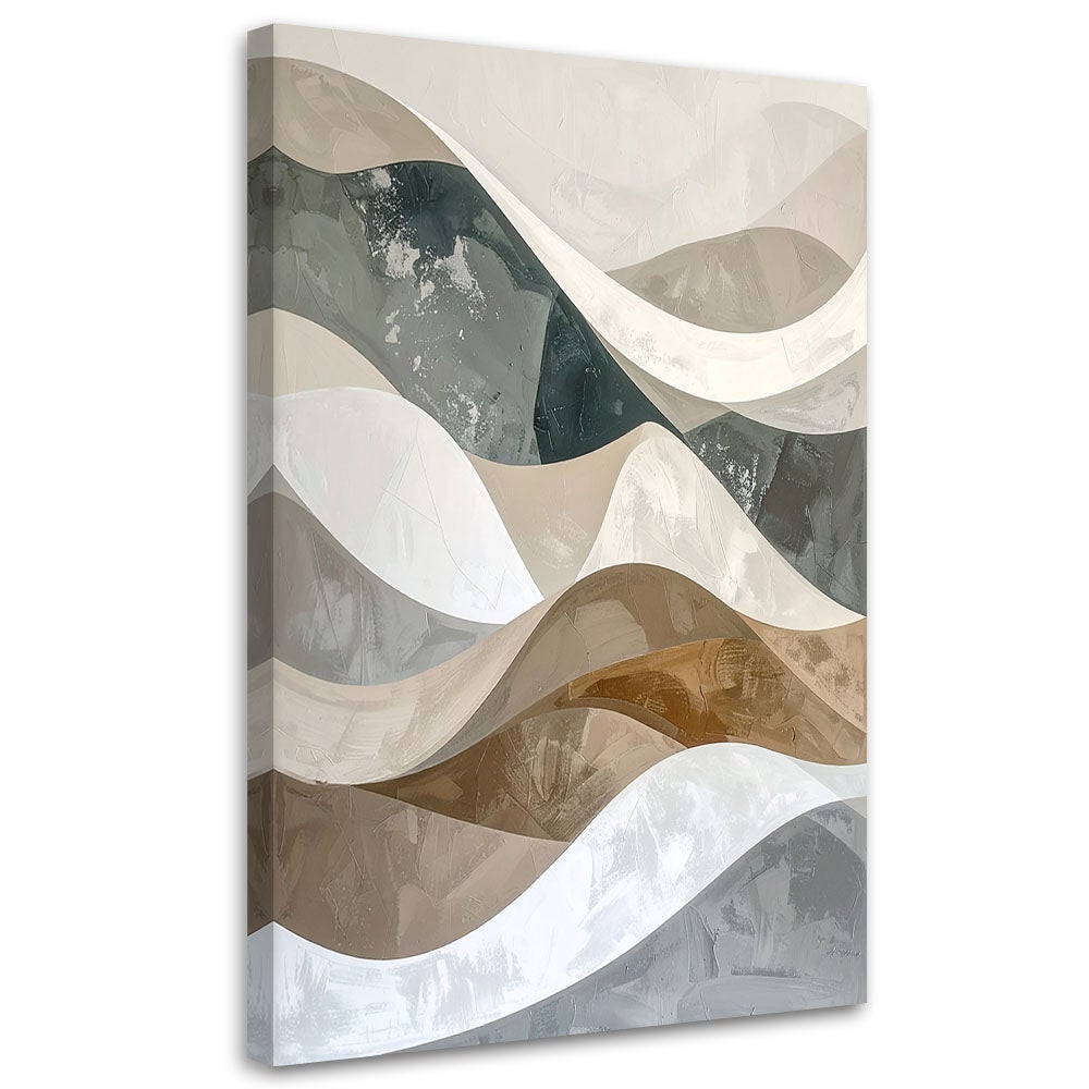 Obraz do salonu loftu biura, Abstrakcja geometryczna biały beżowy w stylu glamour z falami 30x45