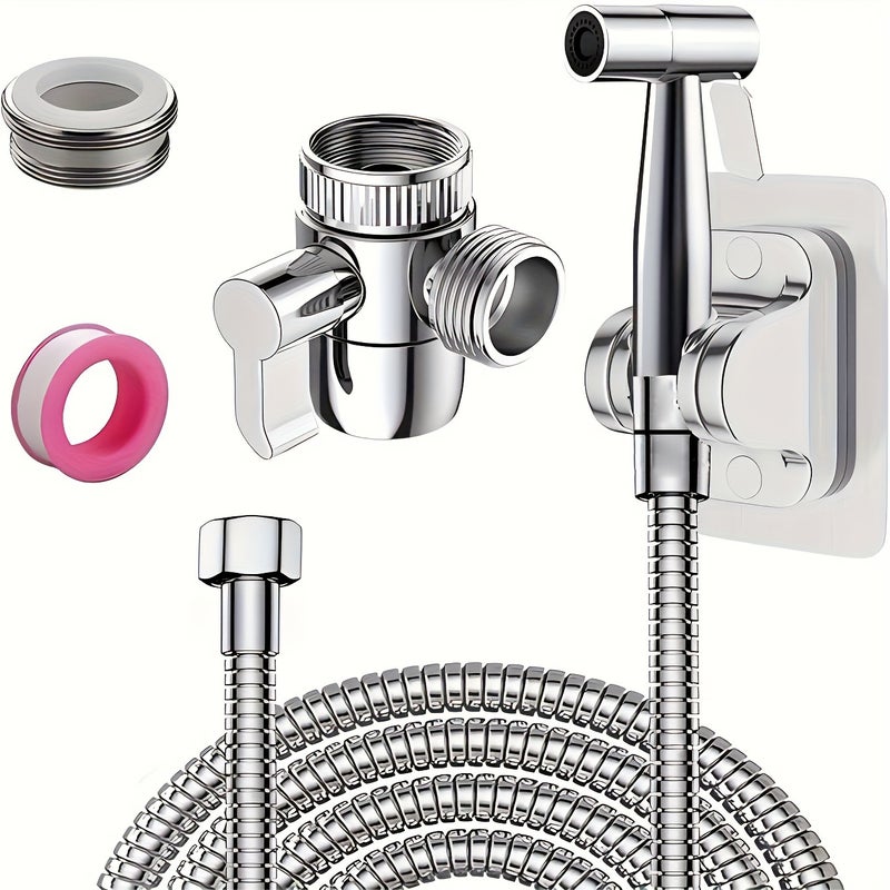 Zestaw słuchawki WC bidet z zaworem 3-drożnym i wężem 2m, zestaw bidetowy do toalety z uchwytem, ręczny spryskiwacz bidetowy do toalet z adapterem