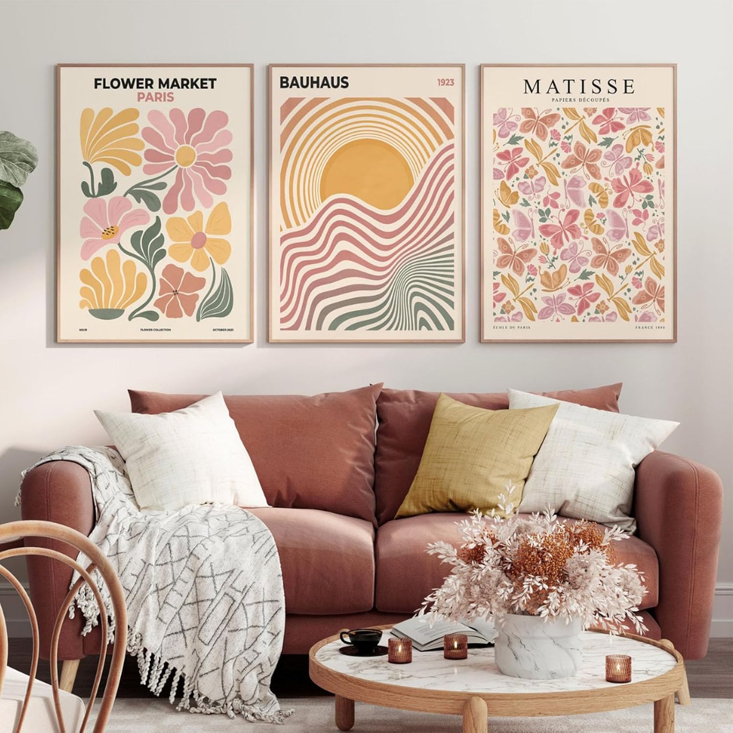 Lot de 3 affiches esthétiques, toile aquarelle esthétique à fleurs roses, peinture murale botanique abstraite, impressions d'art(50 x 70 cm) - 3