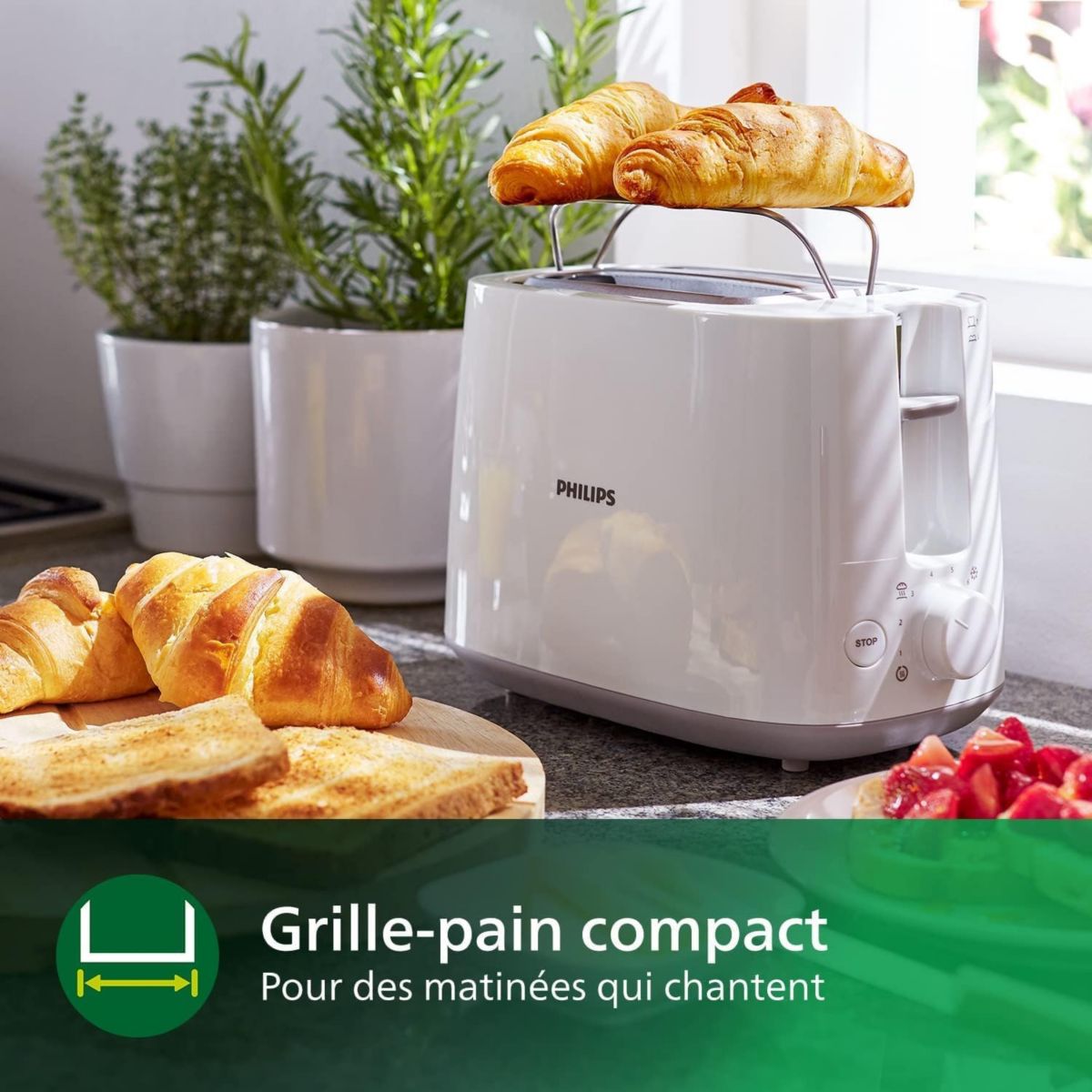 Grille-pain PHILIPS HD2581/00 Toaster blanc Daily, 2 fentes, 830W - 4