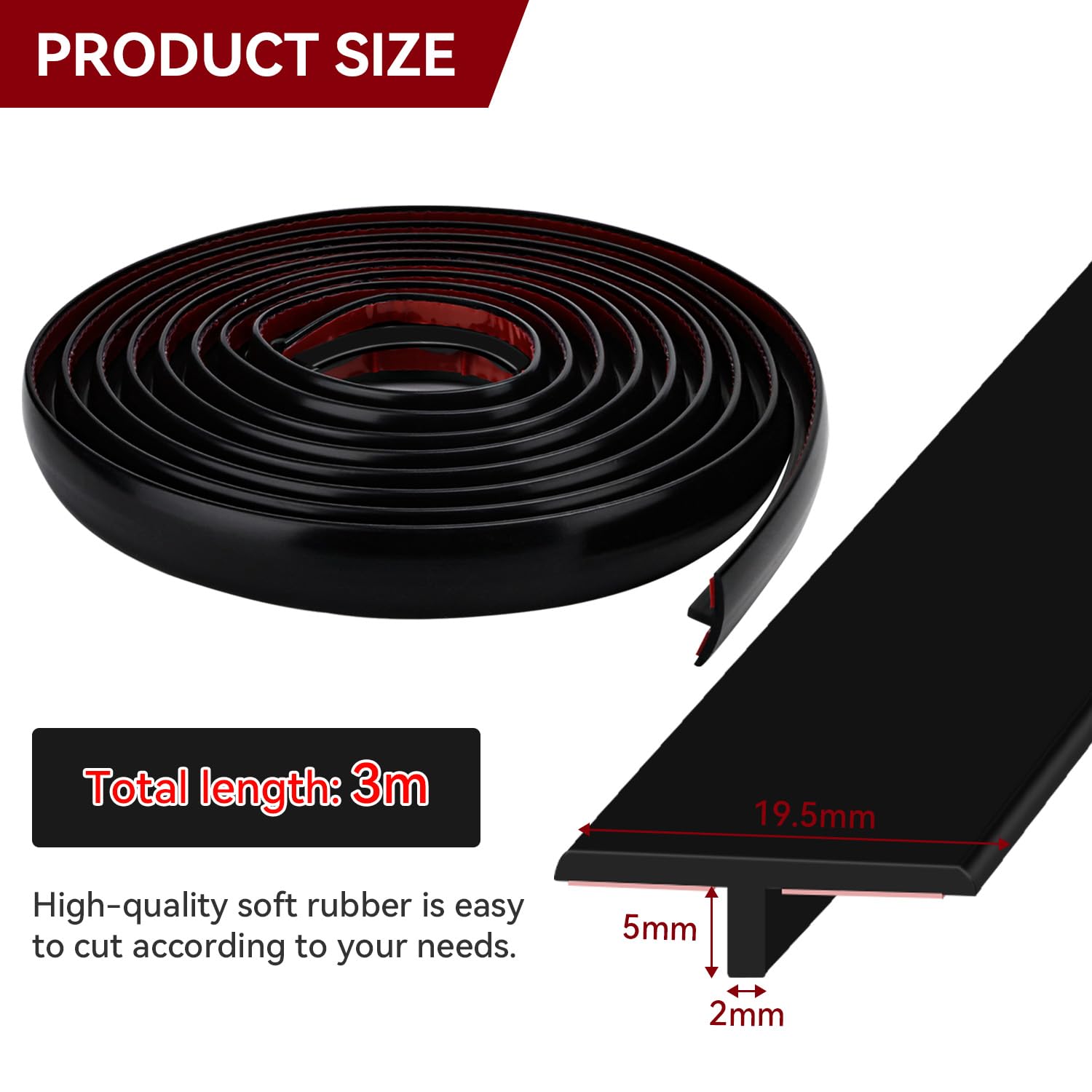 Barre de Seuil en T 3 mètres Profile T Barre Seuil de Porte Auto Profil Transition Sol Compatible Avec Tous Les Types De Sols (3 Meters), Noir - 2