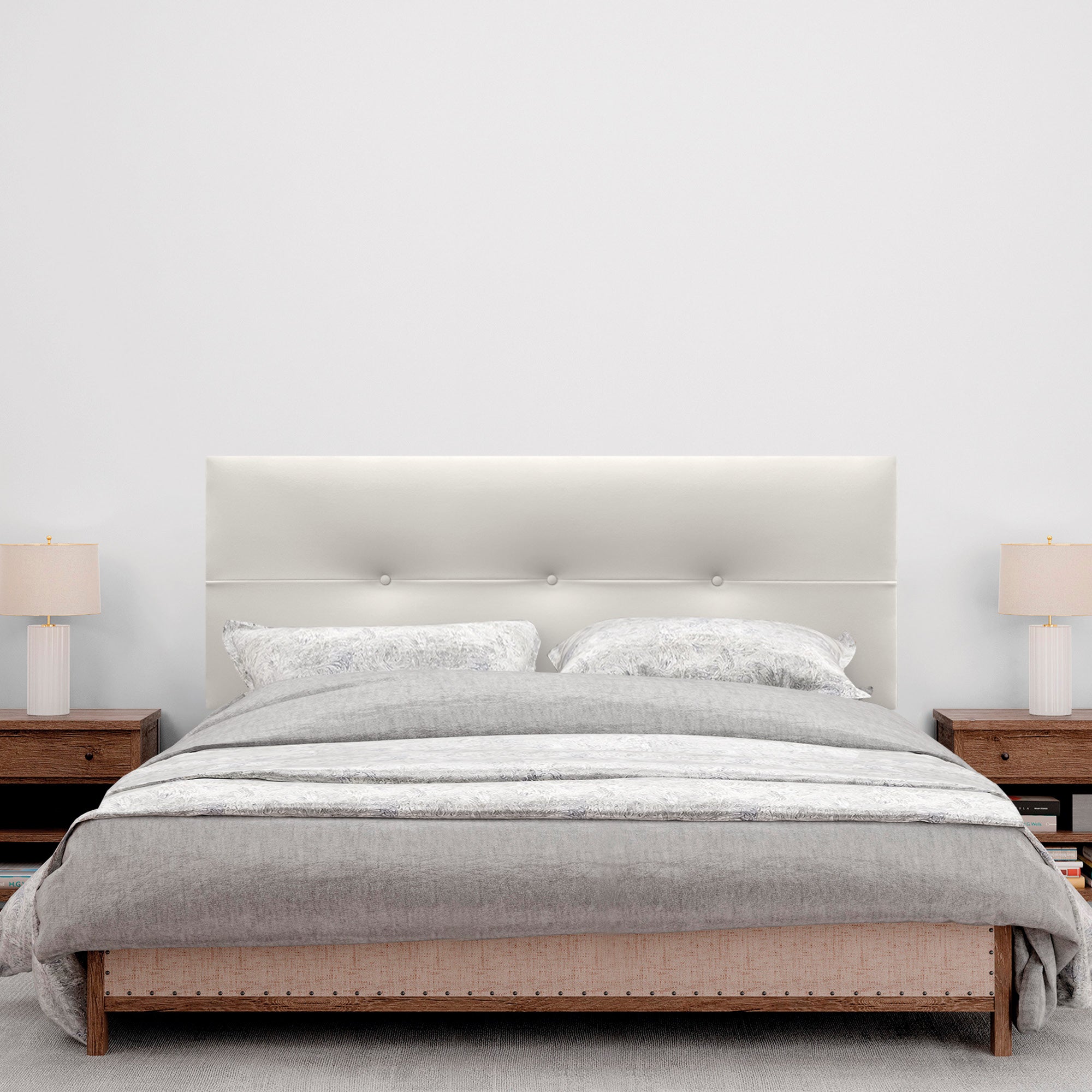 DHOME Cabecero de Polipiel Pro Con Patas cabeceros Cabezal tapizado Cama Lujo (Blanco Hueso, 150cm) - 4
