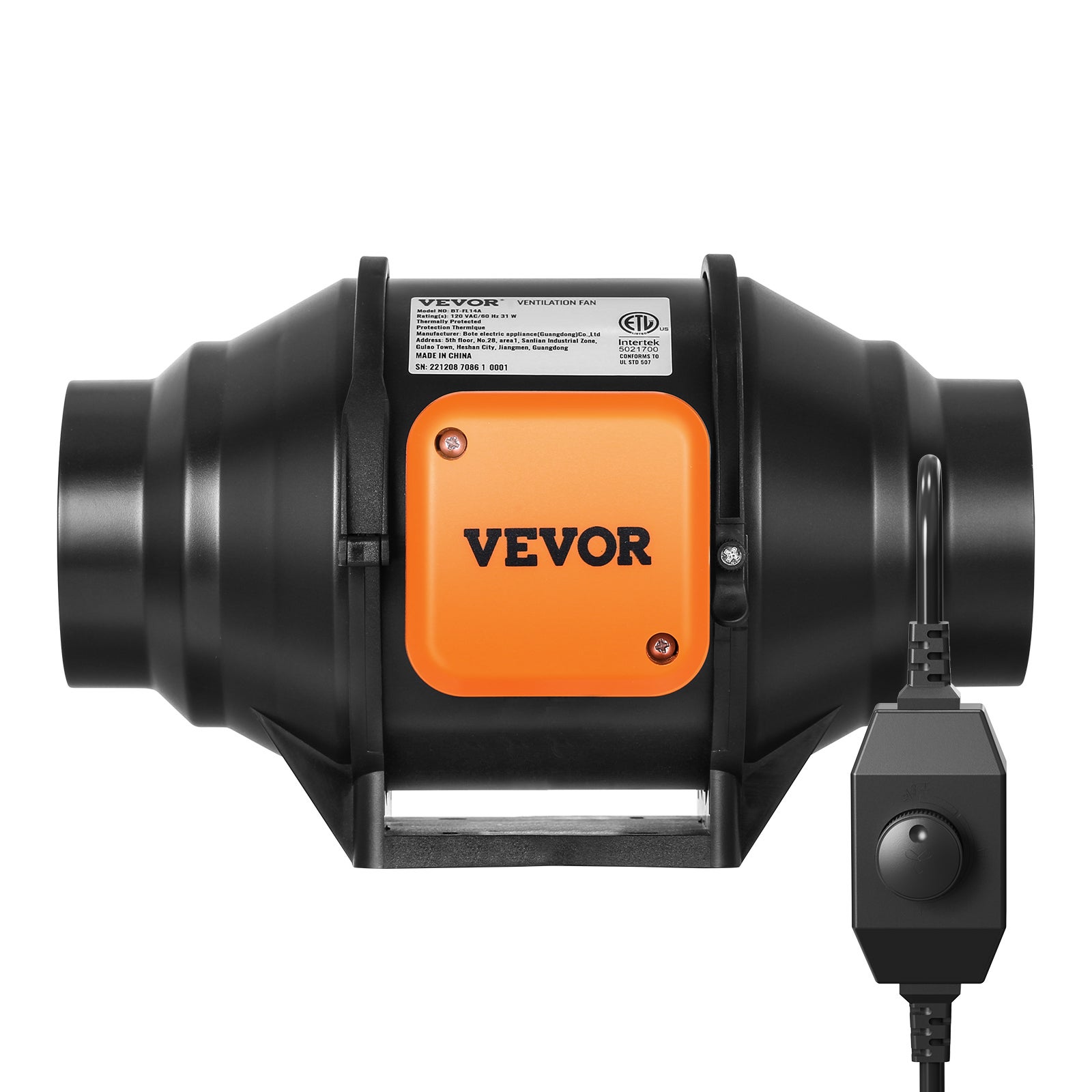 Ventilateur de conduit en ligne, 102 mm, extracteur d'air silencieux 220 m³/h contrôleur de vitesse variable moteur CA, booster refroidissement VEVOR - 9