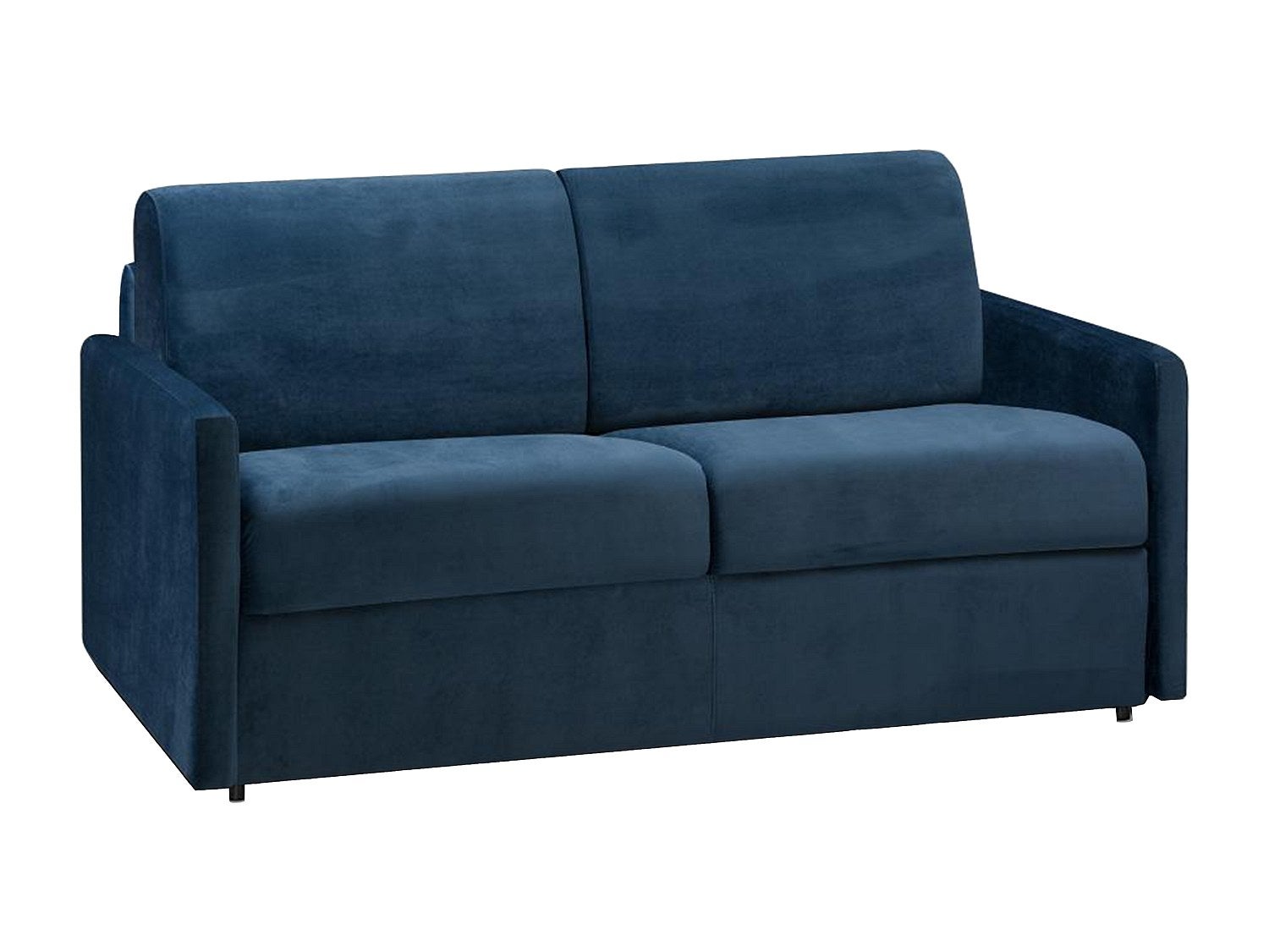 Kanapa 2-osobowa rozkładana z weluru CALIFE - Kolor granatowy - Łóżko 120 cm - Materac 22 cm z pamięcią kształtu
