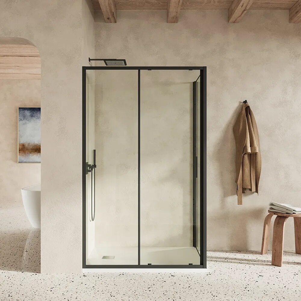 Mampara de ducha slim 90x130 cm con puerta corredera y panel fijo ...