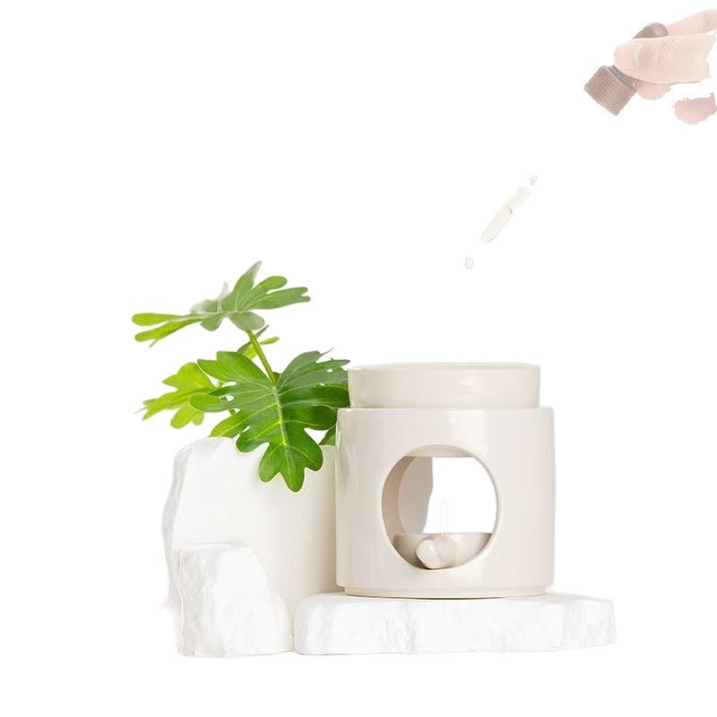 Ceramiczny palnik do aromaterapii, do dyfuzorów olejków eterycznych - Zdejmowana miseczka (wys. 11 cm x szer. 10 cm) (Beżowy)