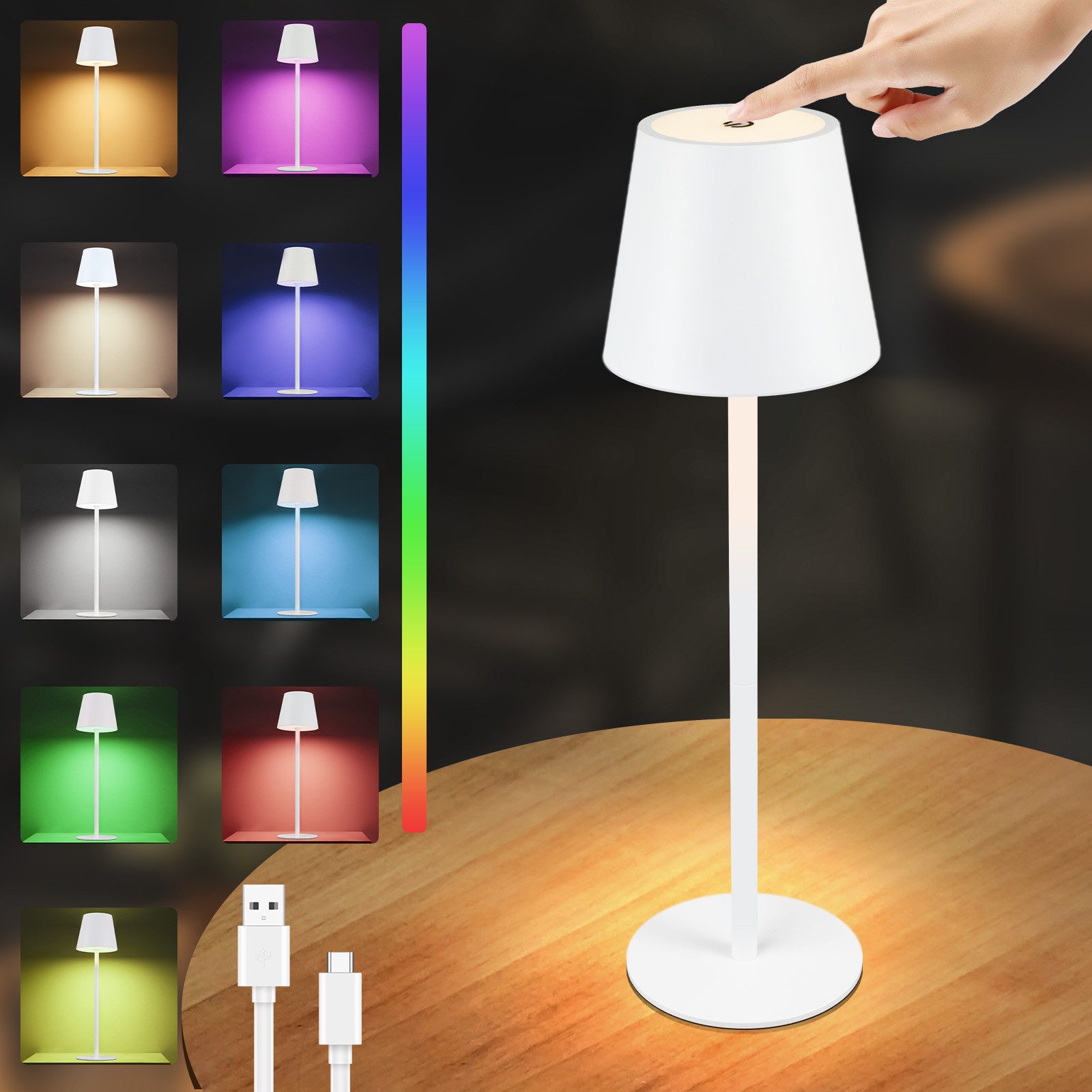 Lot De 2 Lampes De Table LED à Piles - Dimmable, 3 Couleurs De Lumière, Rechargeable USB-C