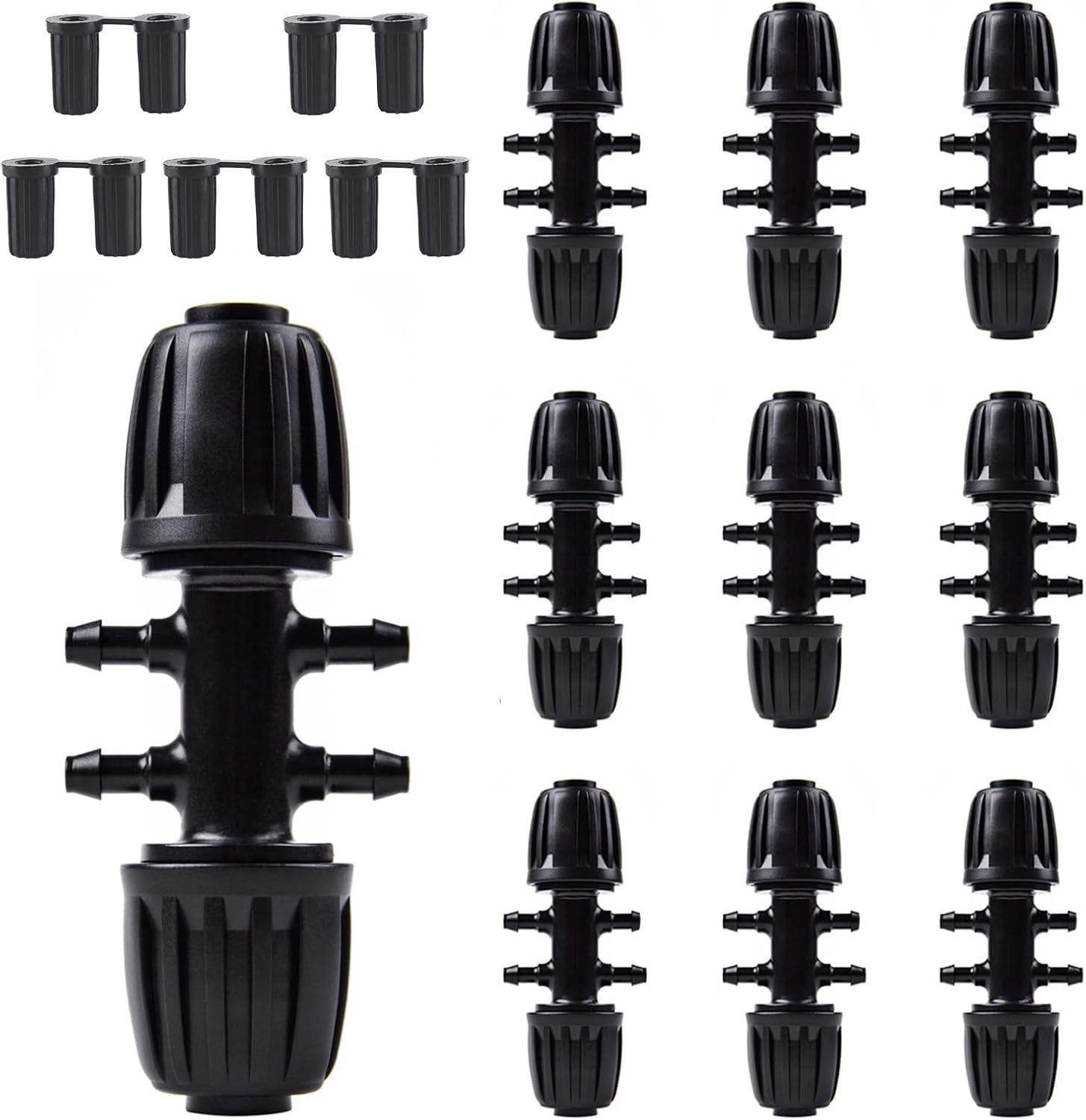 Złączka do węża ogrodowego, złączka trójnikowa karbowana, do węża ogrodowego od 1/2" do 1/4", czarna