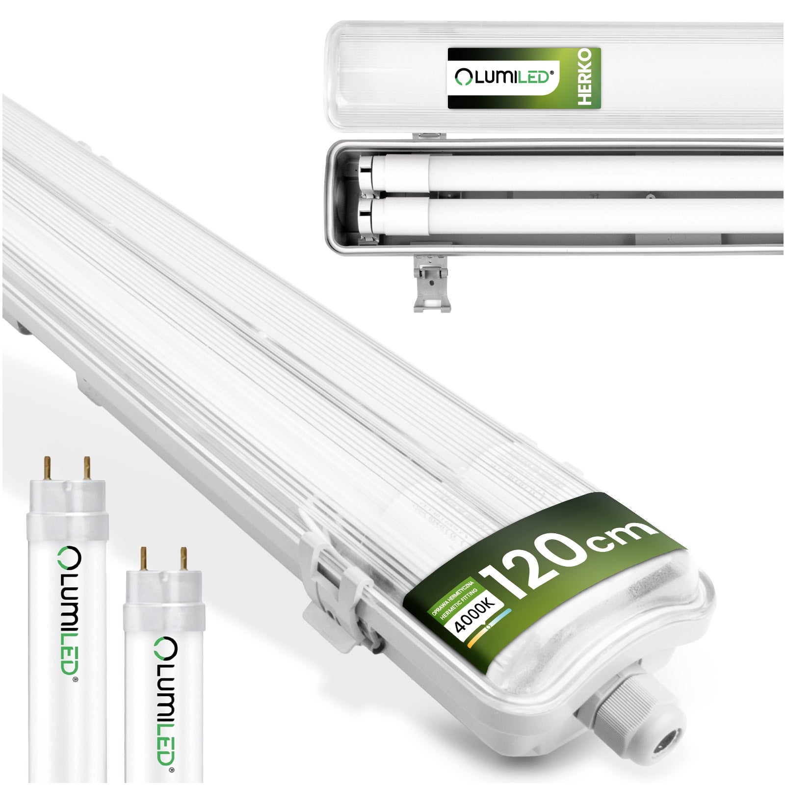 Oprawa Hermetyczna Lumiled HERKO 2X120CM + 2X Świetlówka LED 120CM 18W 1980LM 4000K Neutralna biel 1 szt.