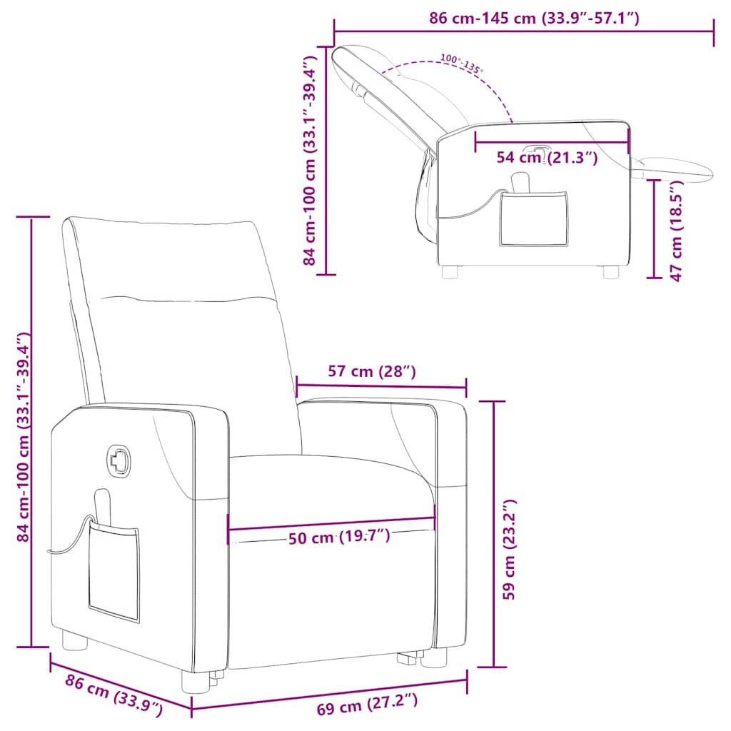 Poltrona Alzapersona Massaggi Reclinabile Grigio Nuvola Tessuto vidaXL - 3