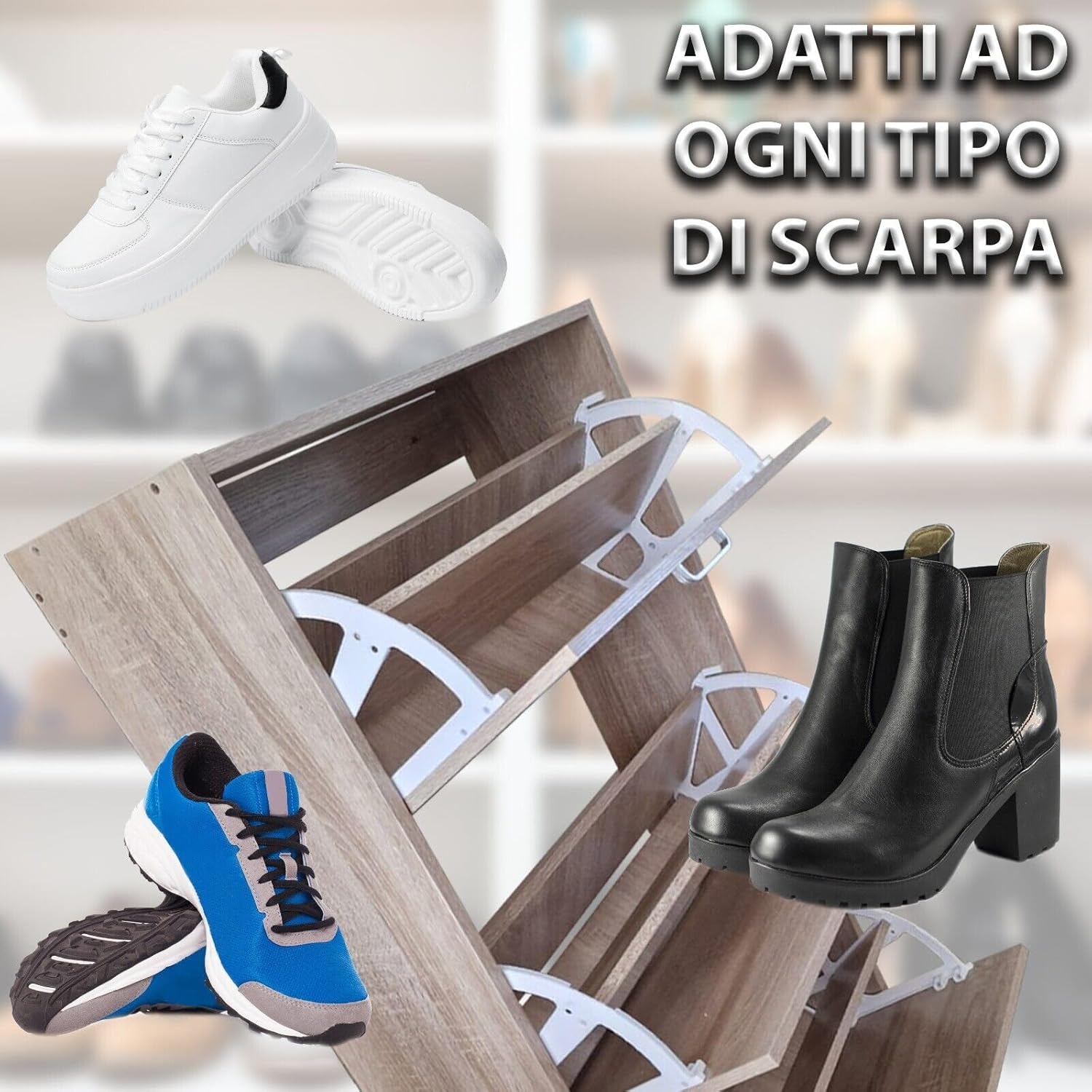 Scarpiera in Metallo Estensibile con 4 Ripiani Porta Scarpe Piedini