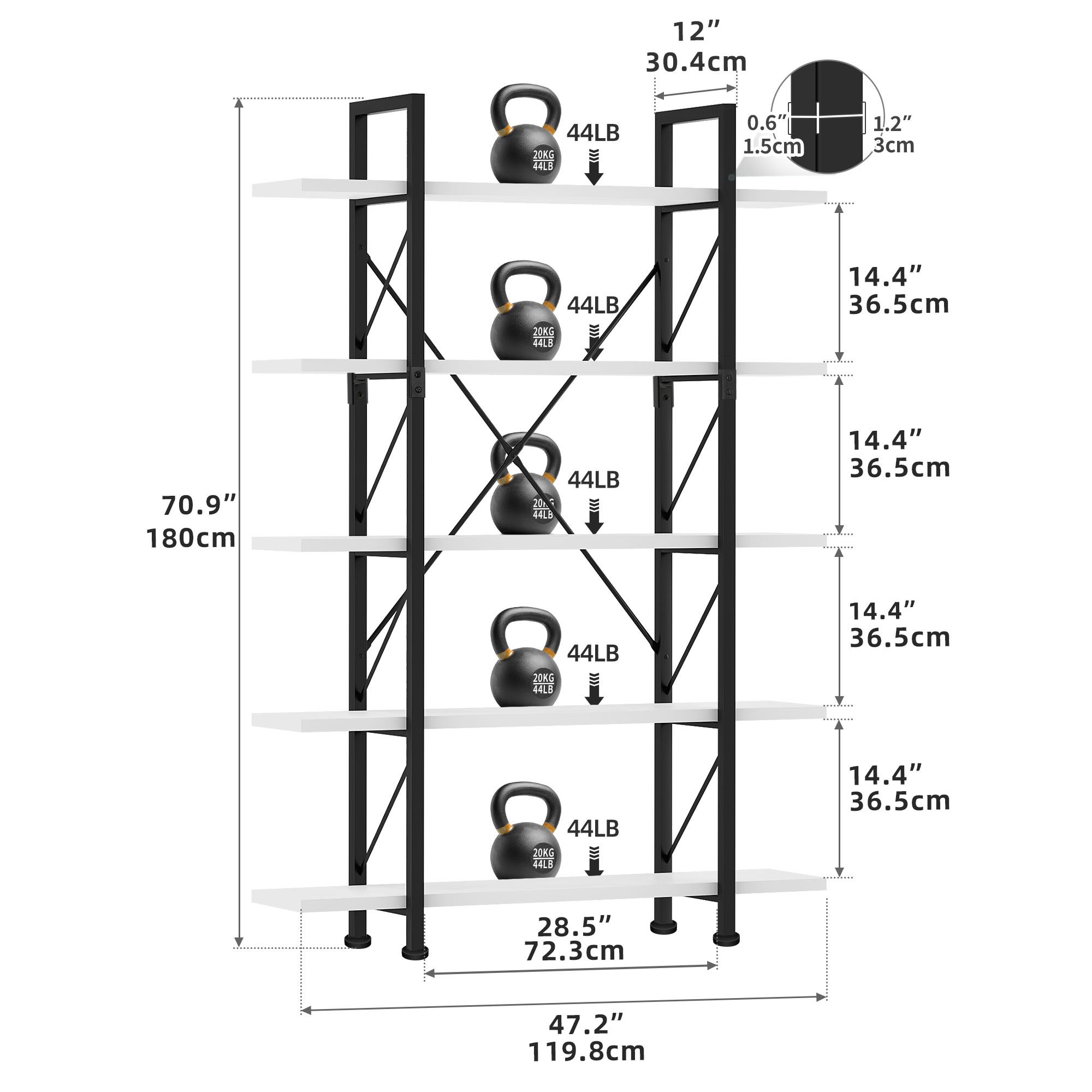 Estantería De 5 Niveles YITAHOME Con Estante De Almacenamiento Abierto, Marrón Rústico, 120 X 30 X 180 Cm 94956464