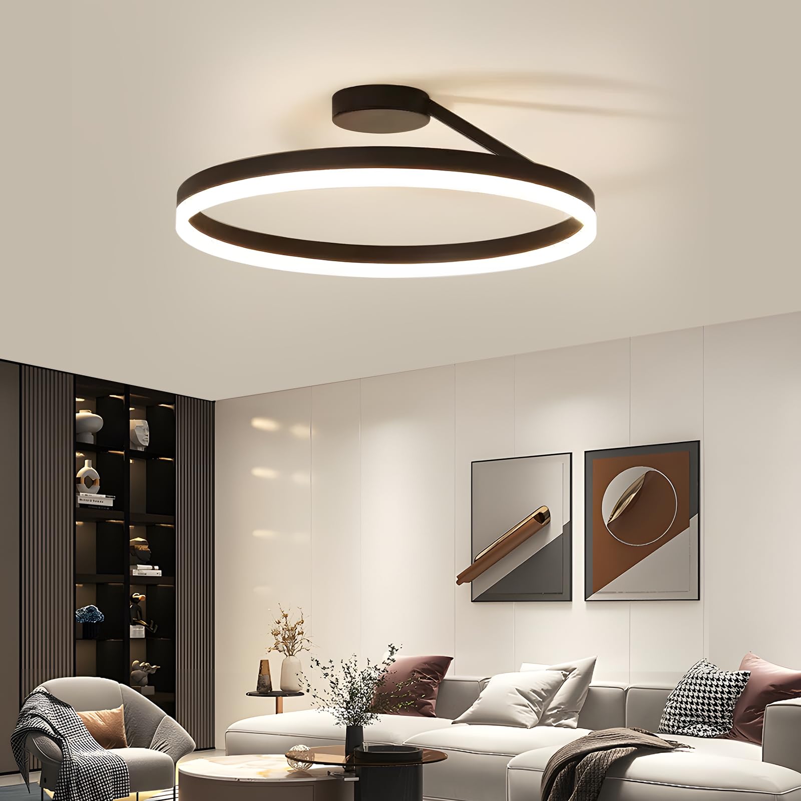 Ściemnialna lampa sufitowa LED z pilotem, nowoczesna lampa wisząca LED, okrągła lampa wpuszczana w sufit o średnicy 30 cm, 3 temperatury barwowe - 2