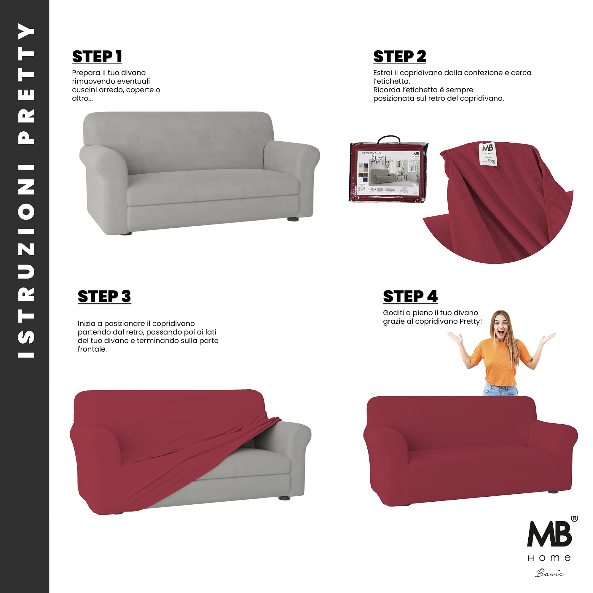 Italian Bed Linen Copridivano Bielastico PRETTY estensibile Bordeaux 2 Posti - 5