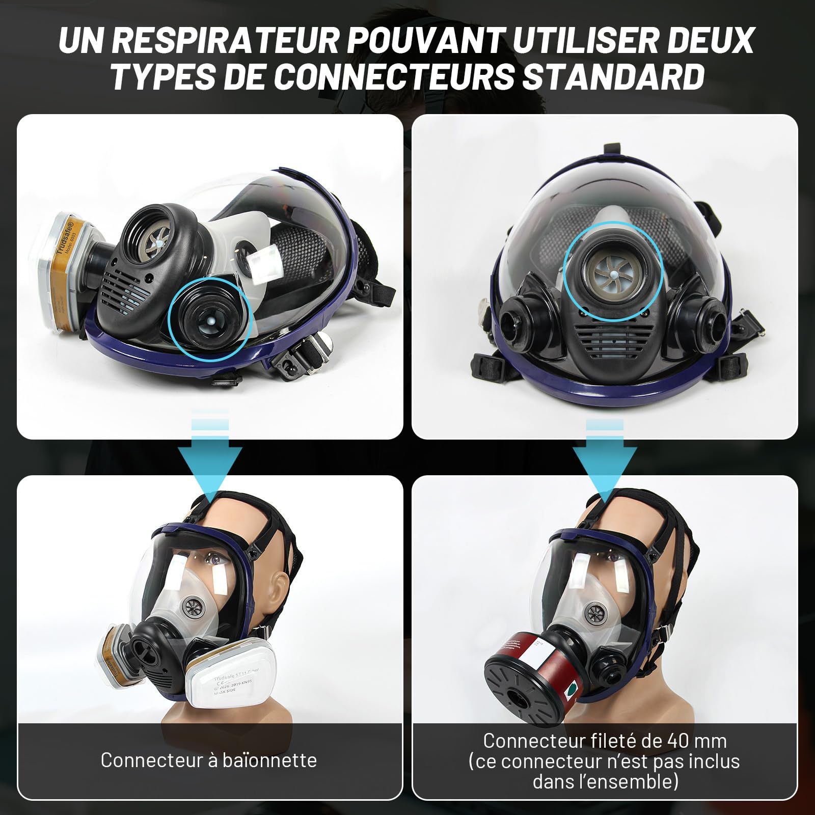 6800 Masque Respiratoire Intégral Réutilisable, Masque anti Poussiere, Masque a Gaz, masque respiratoire avec filtre à vapeur organique - 4