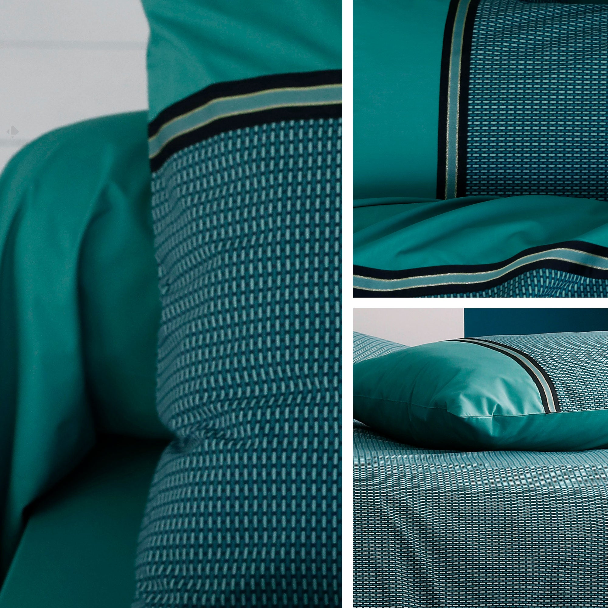 Parure de lit 260x240 cm 50x70 percale GUSTAV vert Emeraude 3 pièces - 3