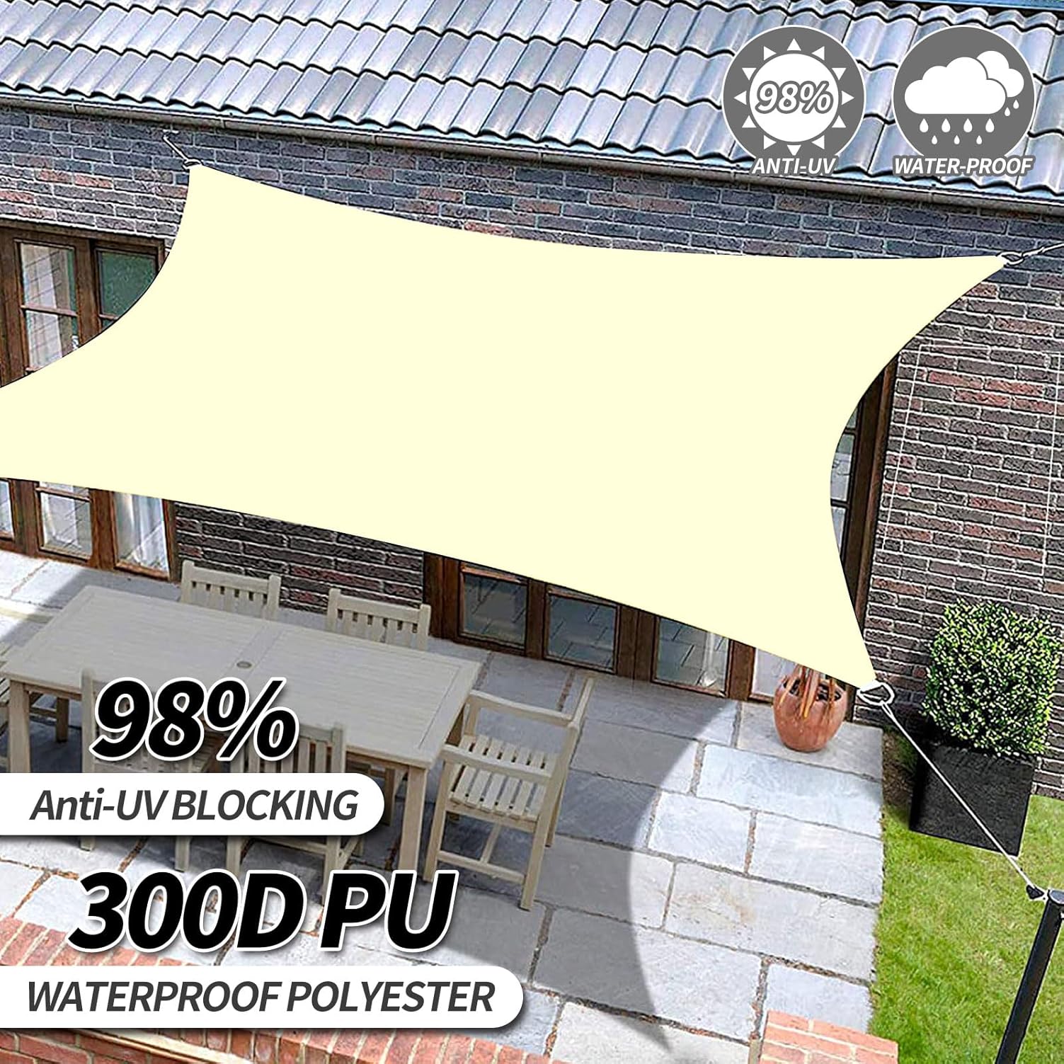 Bâche d'ombrage extérieure, protection solaire pour terrasse, balcon ou camping, protection solaire et isolation thermique (3*3 mètres) - 2