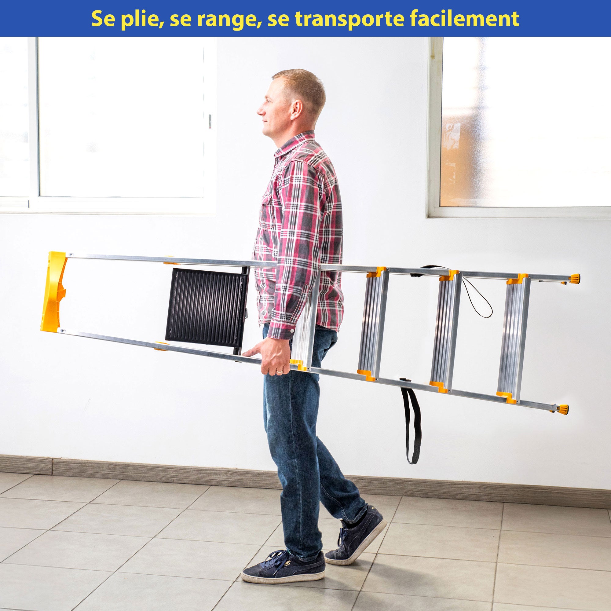 HOSTRÖM Escabeau 5 marches en aluminium, Marche pied pliable, Porte-Outils, Marches extra-large 12cm, Usage Domestique et Professionnel, Garantie 5ans - 4
