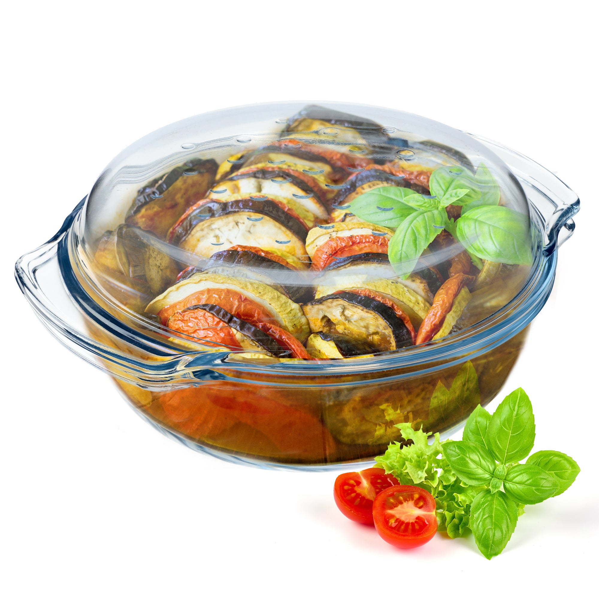 NACZYNIE ŻAROODPORNE MAŁE Z POKRYWKĄ 2,4 L DO PIEKARNIKA OKRĄGŁE SZKLANE