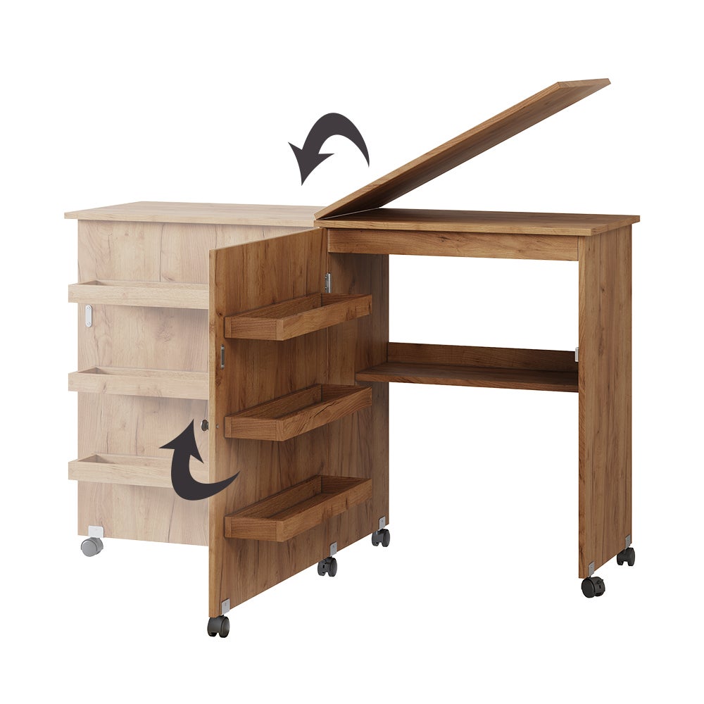 Vicco table de couture Carmen, Chêne, 118x77.5cm avec 3 étagères - 5