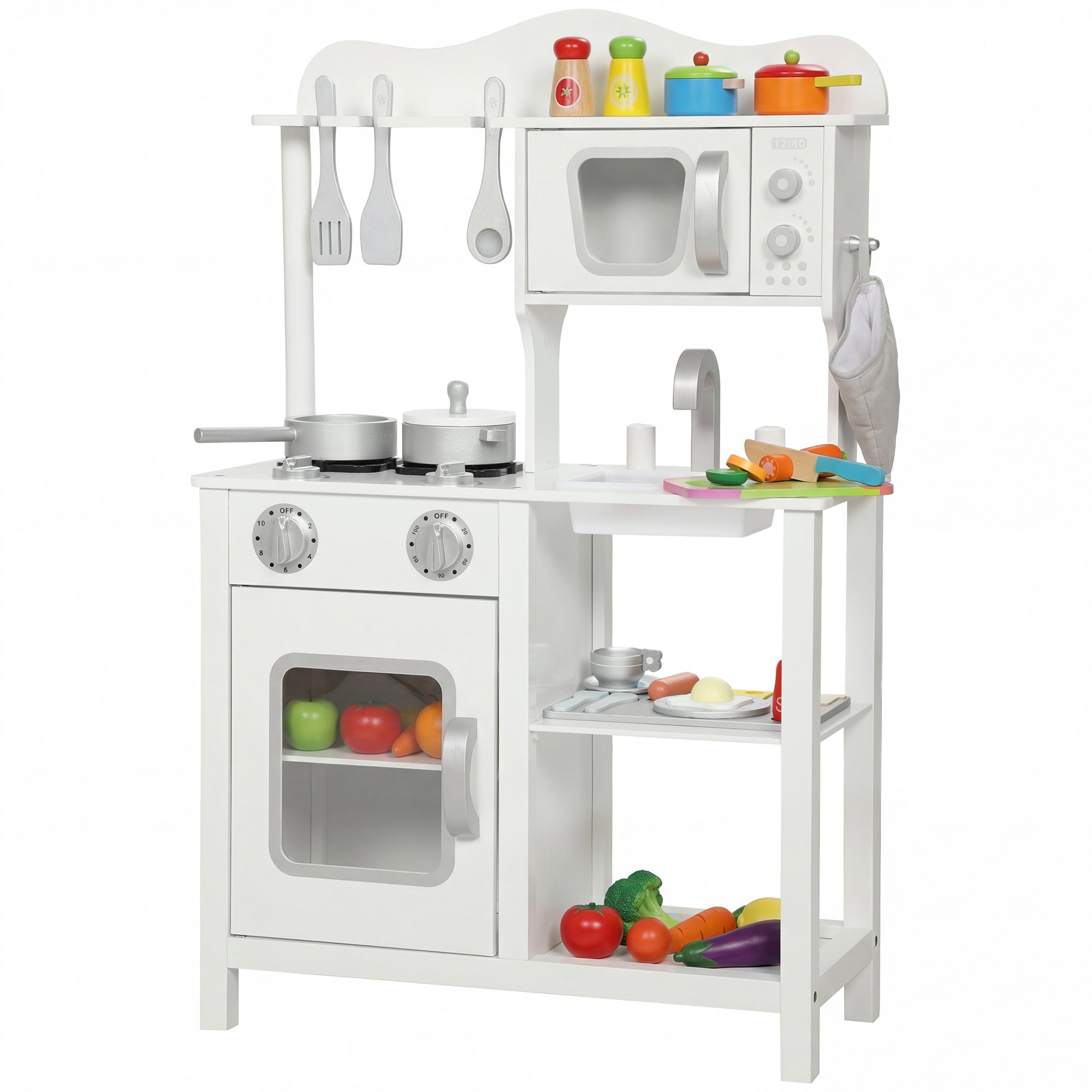 Cuisine Enfant en Bois Jouet d'Imitation avec Four Évier Effets Sonores Accessoires Cadeau Fille Garçon 3-6 Ans Blanc - Jeux - Jouets