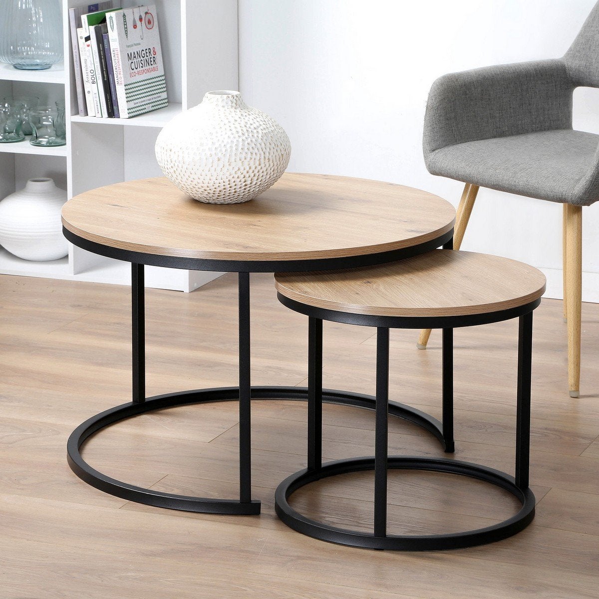 Lot de 2 Tables Basses Gigognes Rondes L70 cm - LENNY - 2