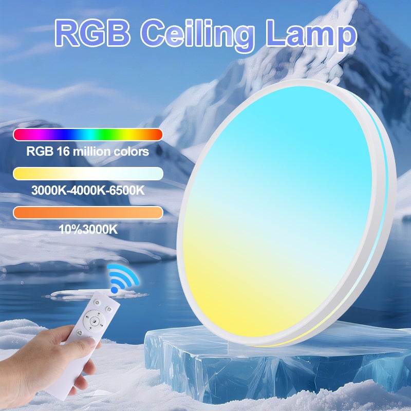 Ściemniany plafon LED z pilotem, świetlik LED o pełnym spektrum, tęczowy plafon RGB, zmienny kolor, φ37 cm