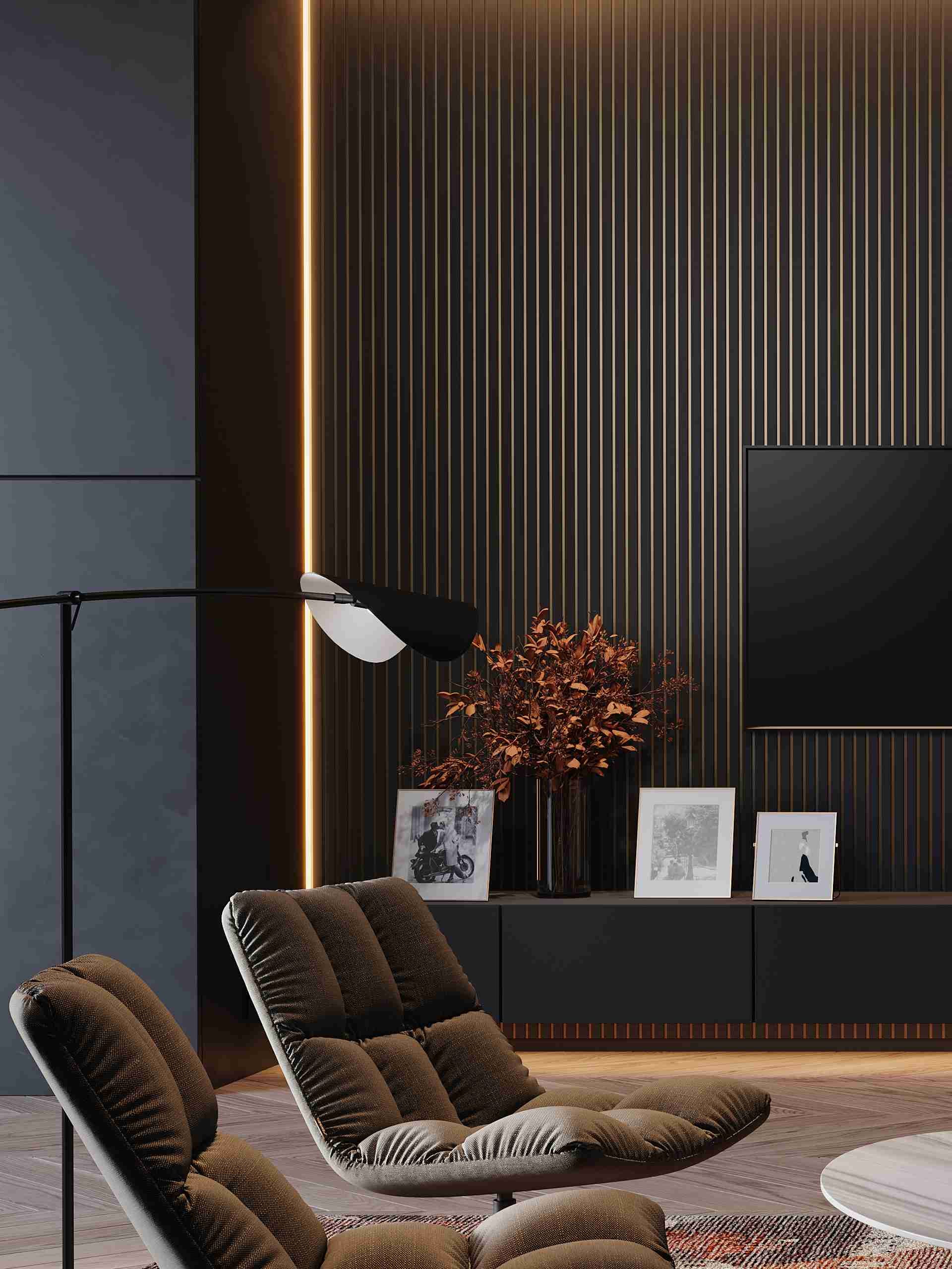 Lot de 2 Panneaux Muraux effet 3D – 2,70M : Maestro Latt (Noir Mat-Fond Bronze) Nouvelle Collection Luxe - 3